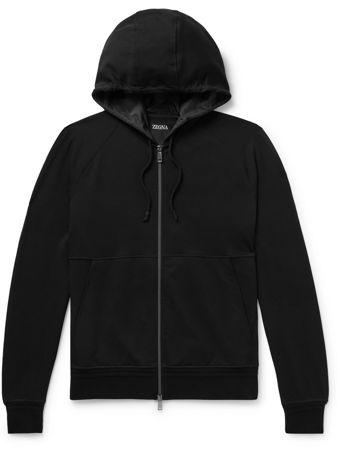 Shop Zegna Stretch-cotton Jersey Zip-up Hoodie In Black