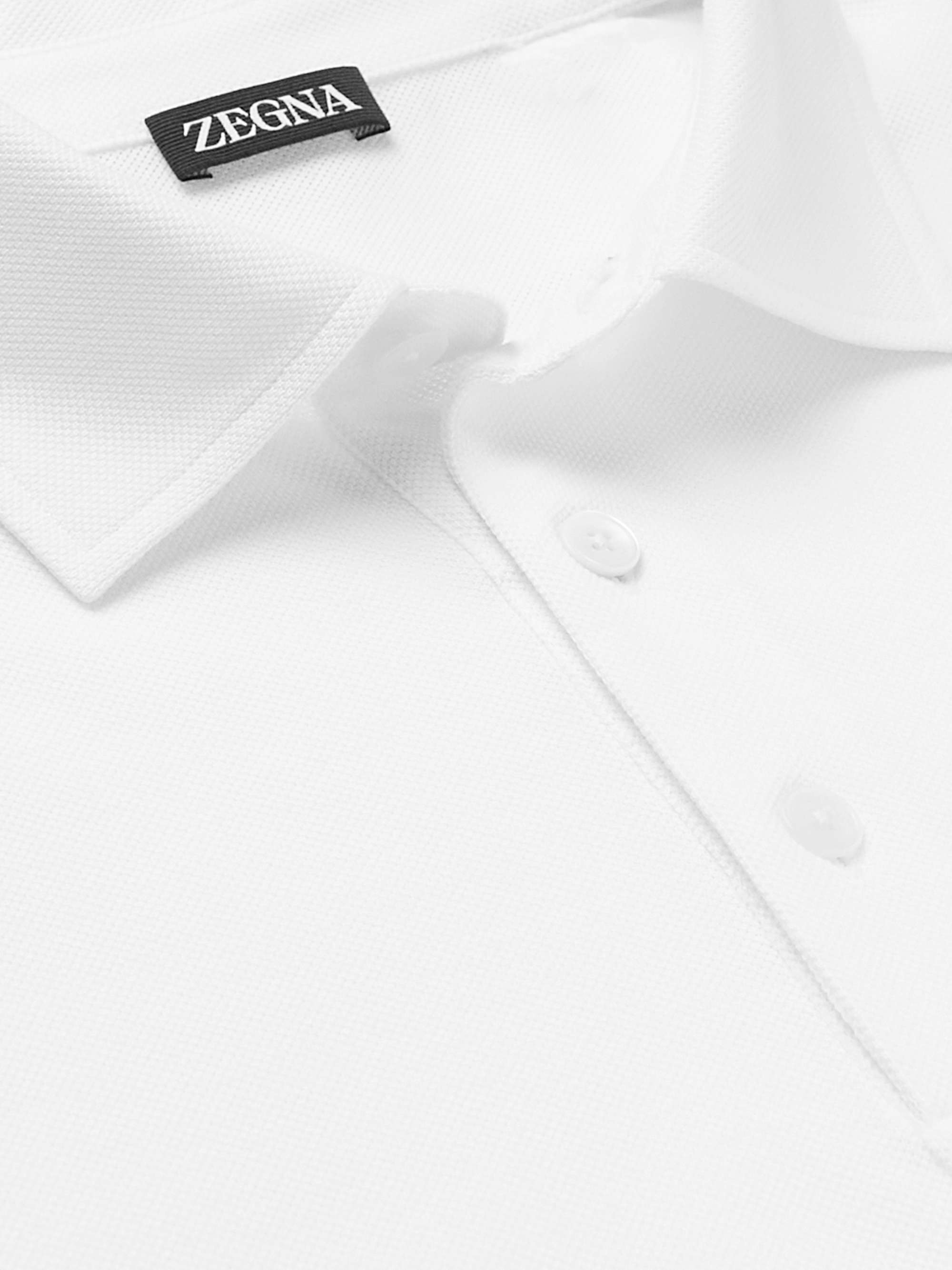 ZEGNA Leather-Trimmed Cotton-Piqué Polo Shirt