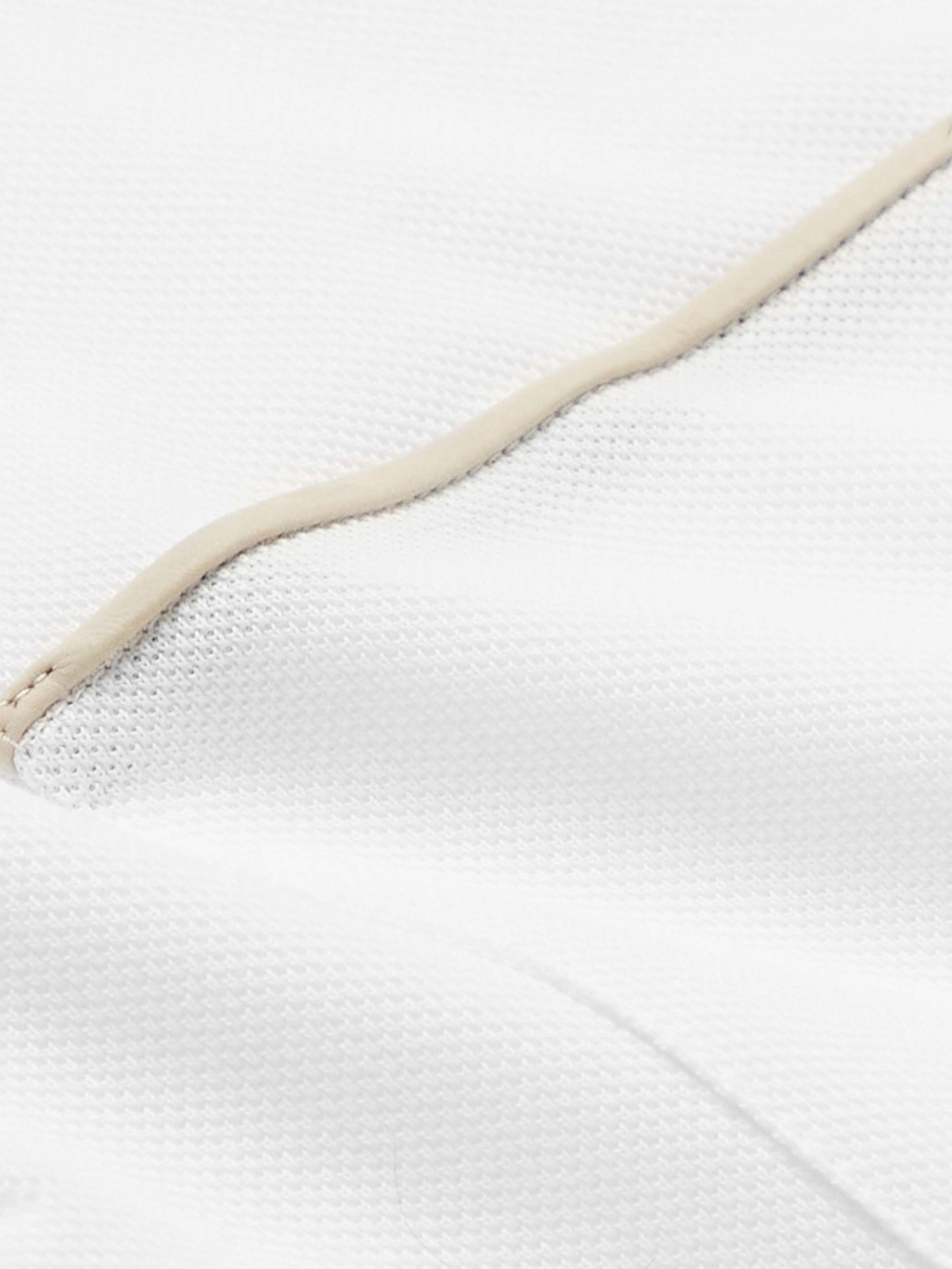 ZEGNA Leather-Trimmed Cotton-Piqué Polo Shirt