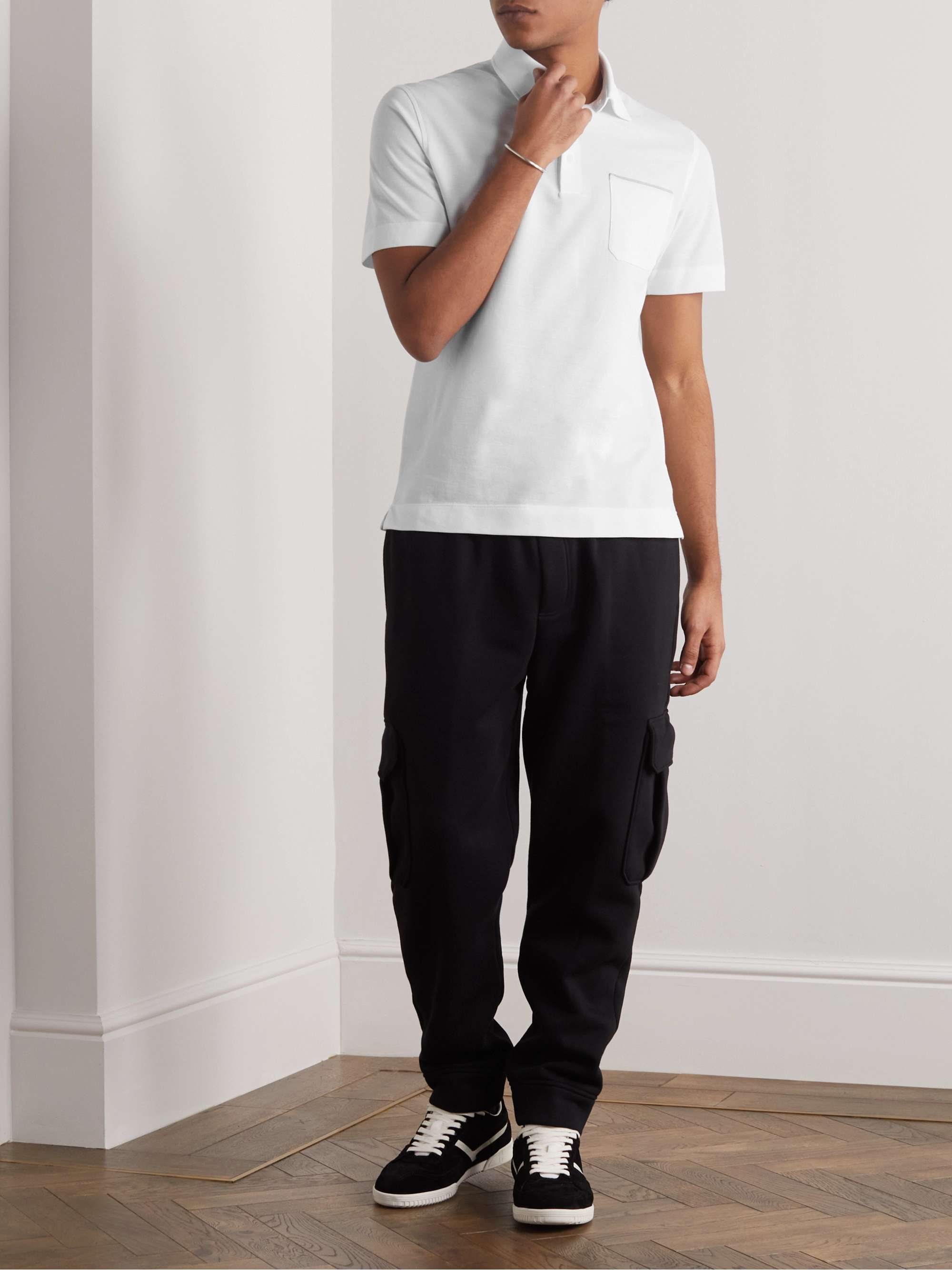 ZEGNA Leather Trimmed Cotton Piqu Polo Shirt for Men MR PORTER