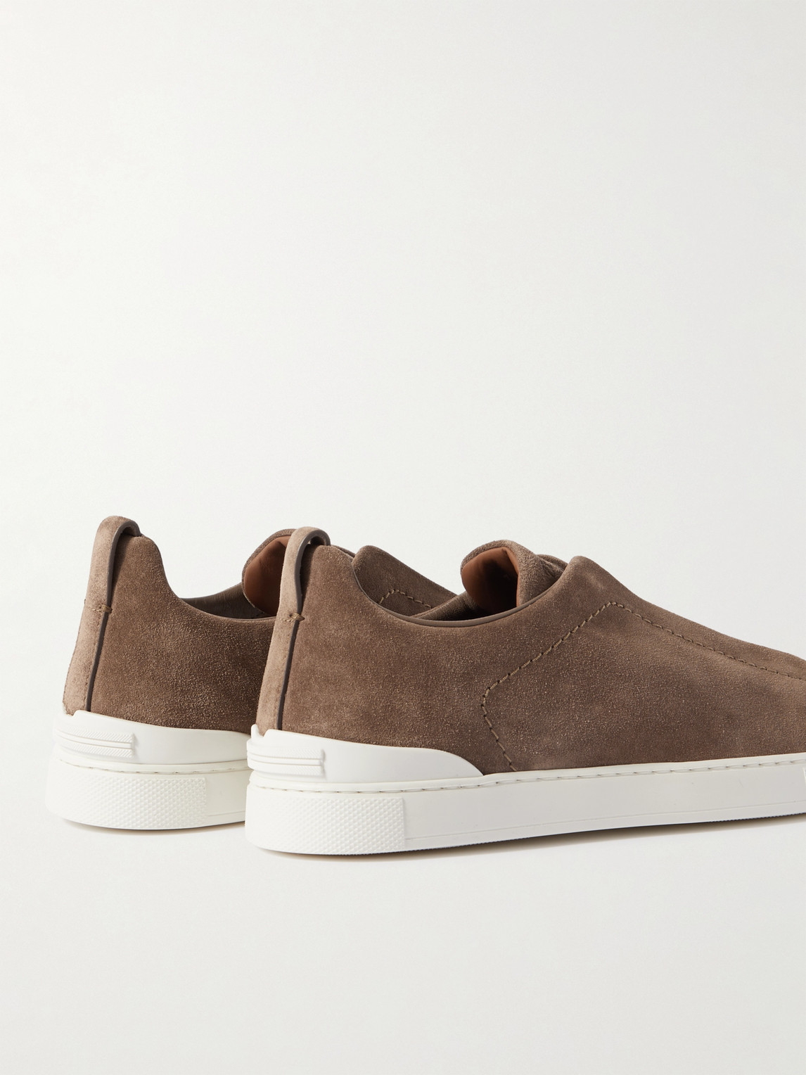 Zegna Camel Suede Triple Stick Sneakers In Brown