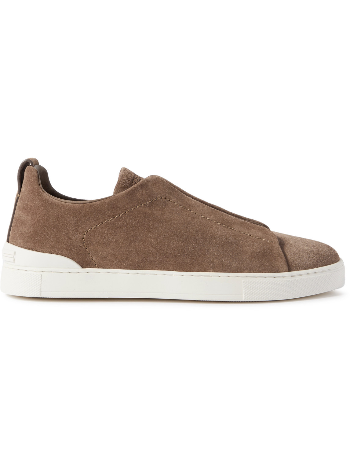 Zegna Camel Suede Triple Stick Sneakers In Brown