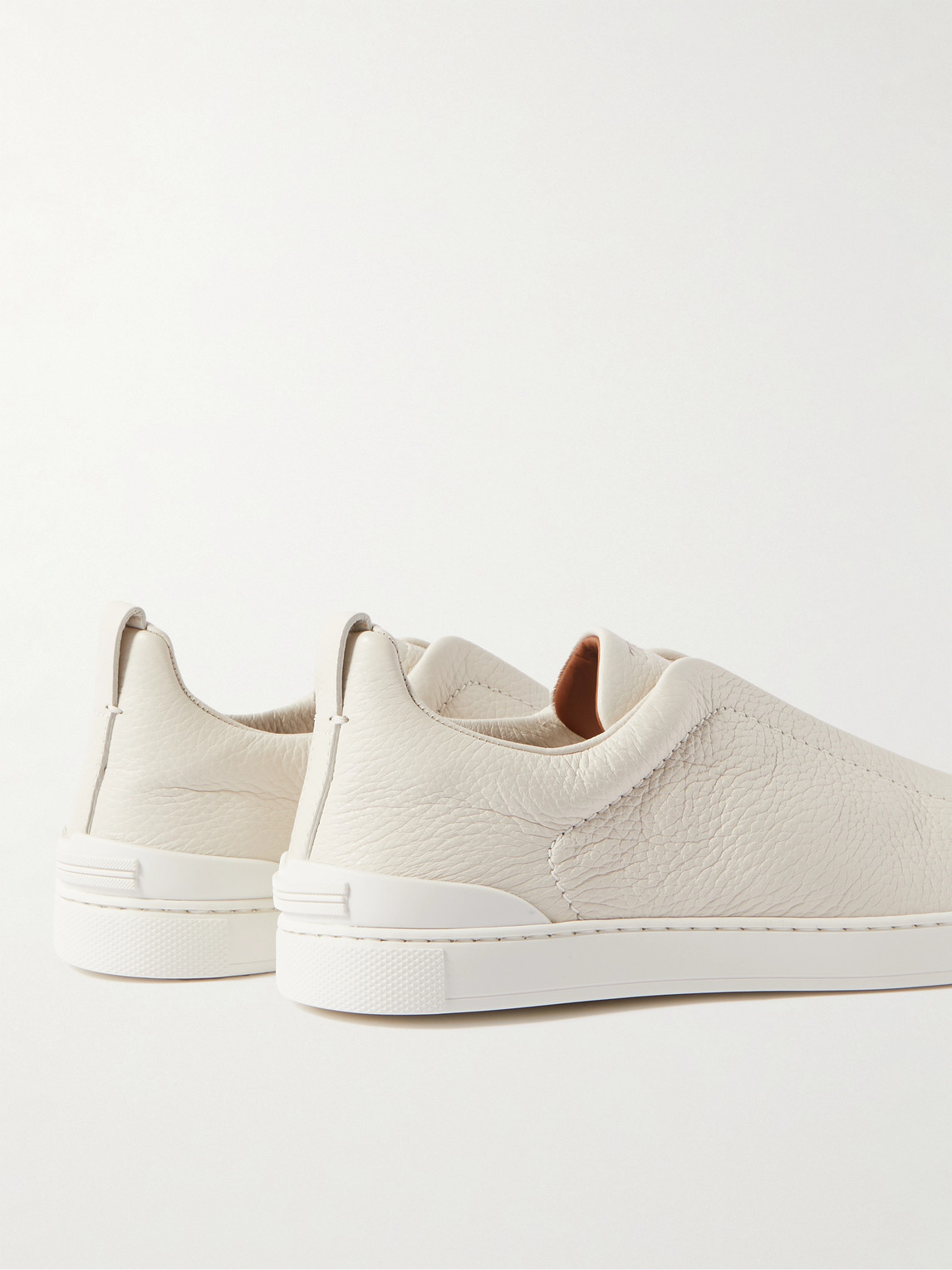 Zegna Triple Stitch Deerskin Leather Slip-on Sneaker In White