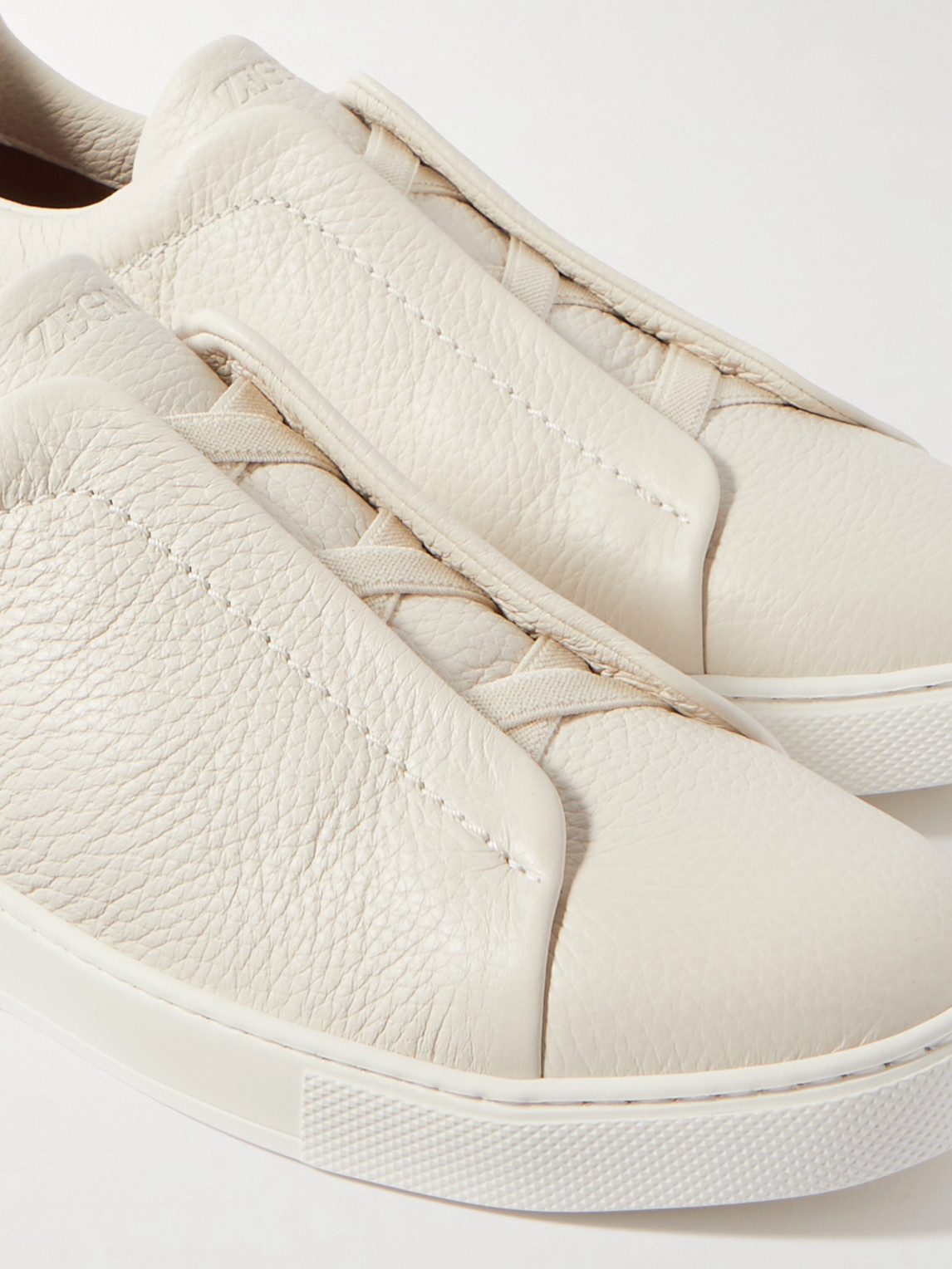 Zegna Triple Stitch Deerskin Leather Slip-on Sneaker In White