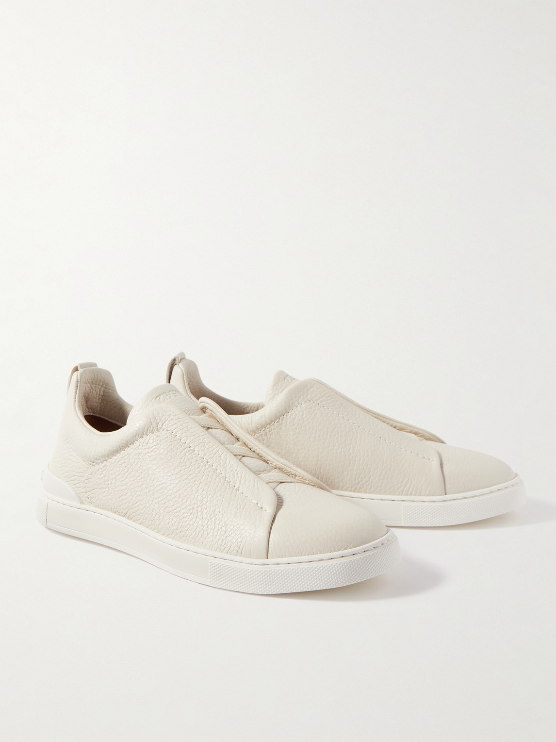 Zegna Triple Stitch Deerskin Leather Slip-on Sneaker In White