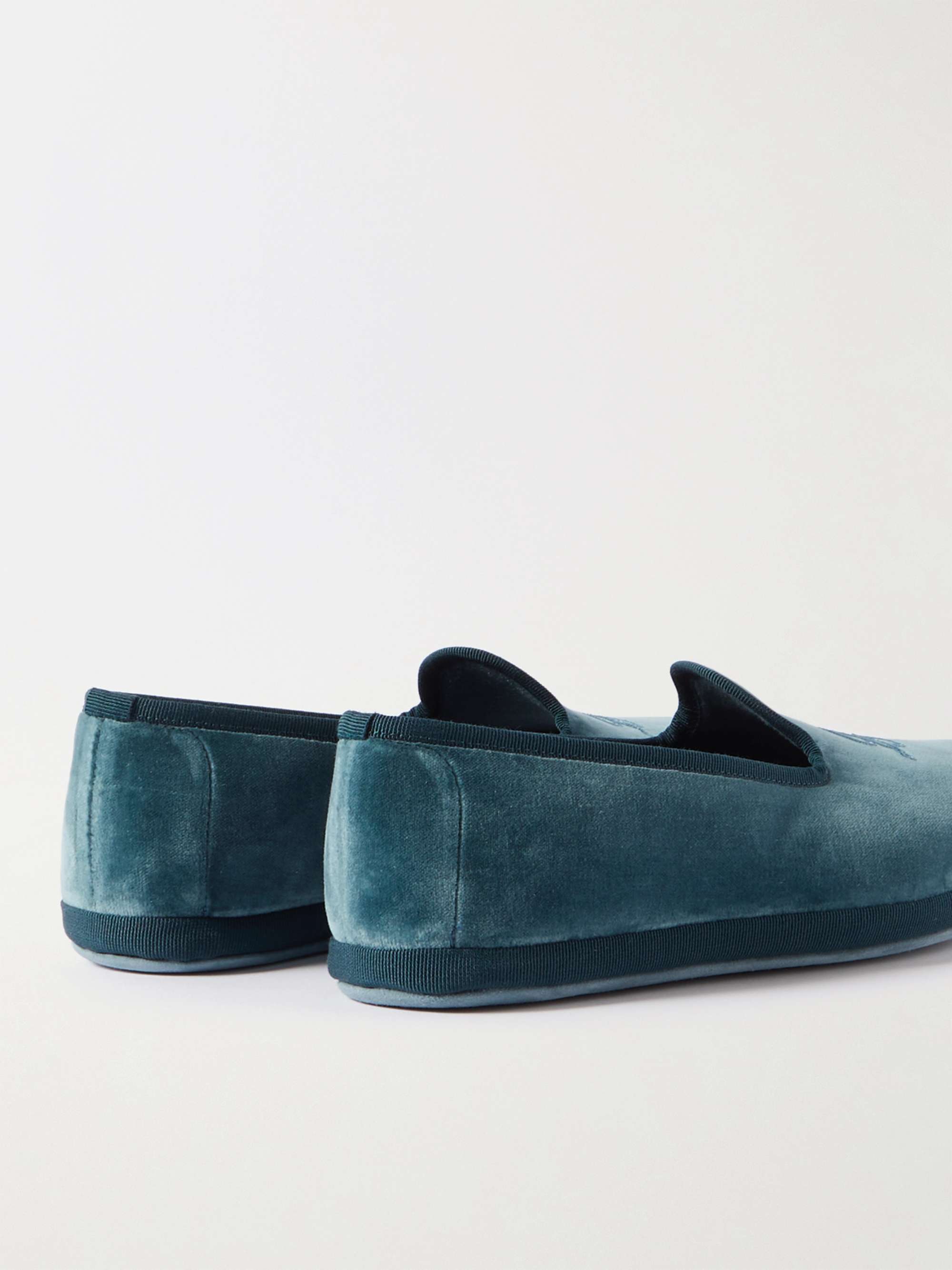 LORO PIANA Venice Grosgrain-Trimmed Embroidered Velvet Slippers