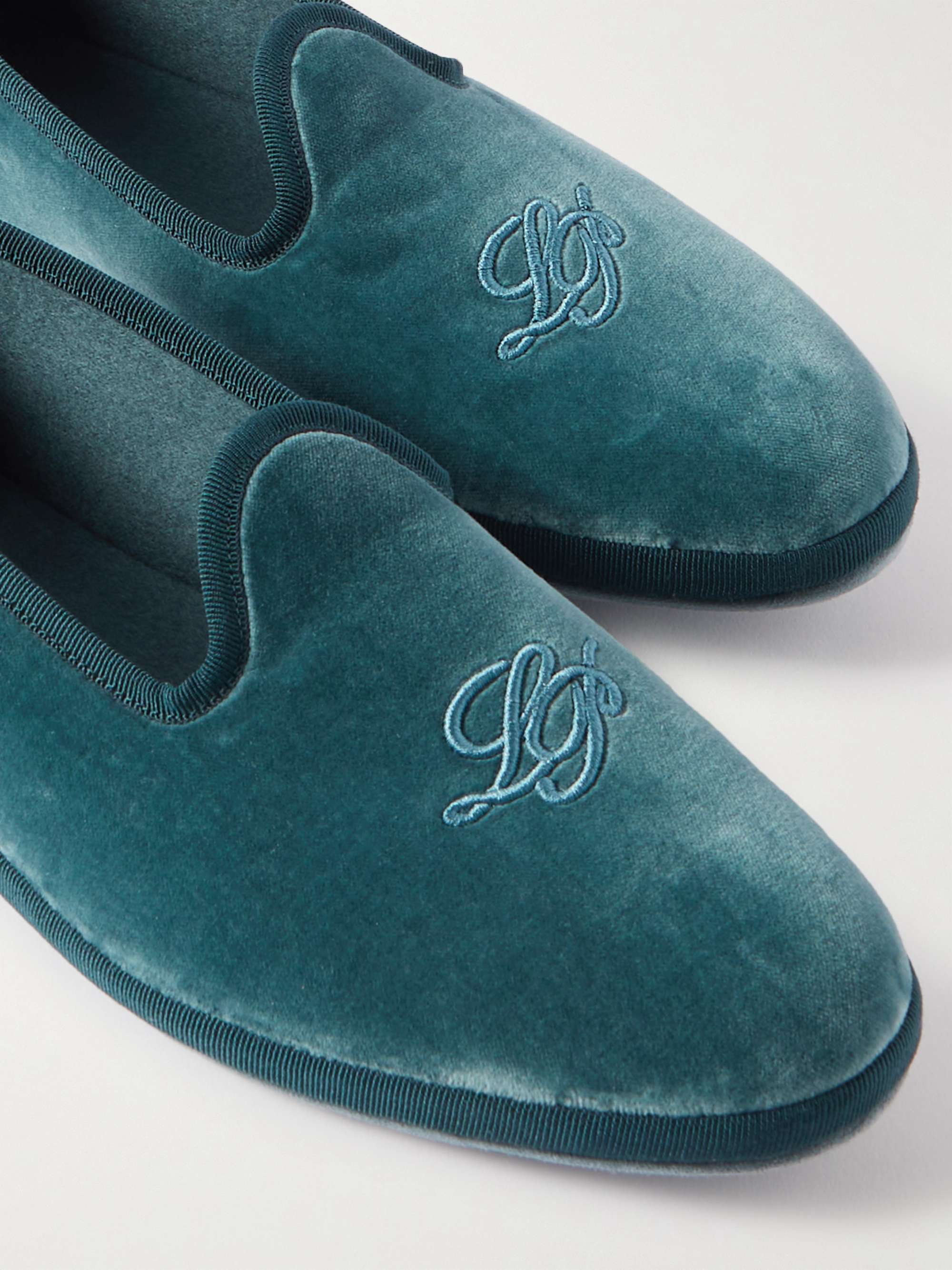 LORO PIANA Venice Grosgrain-Trimmed Embroidered Velvet Slippers