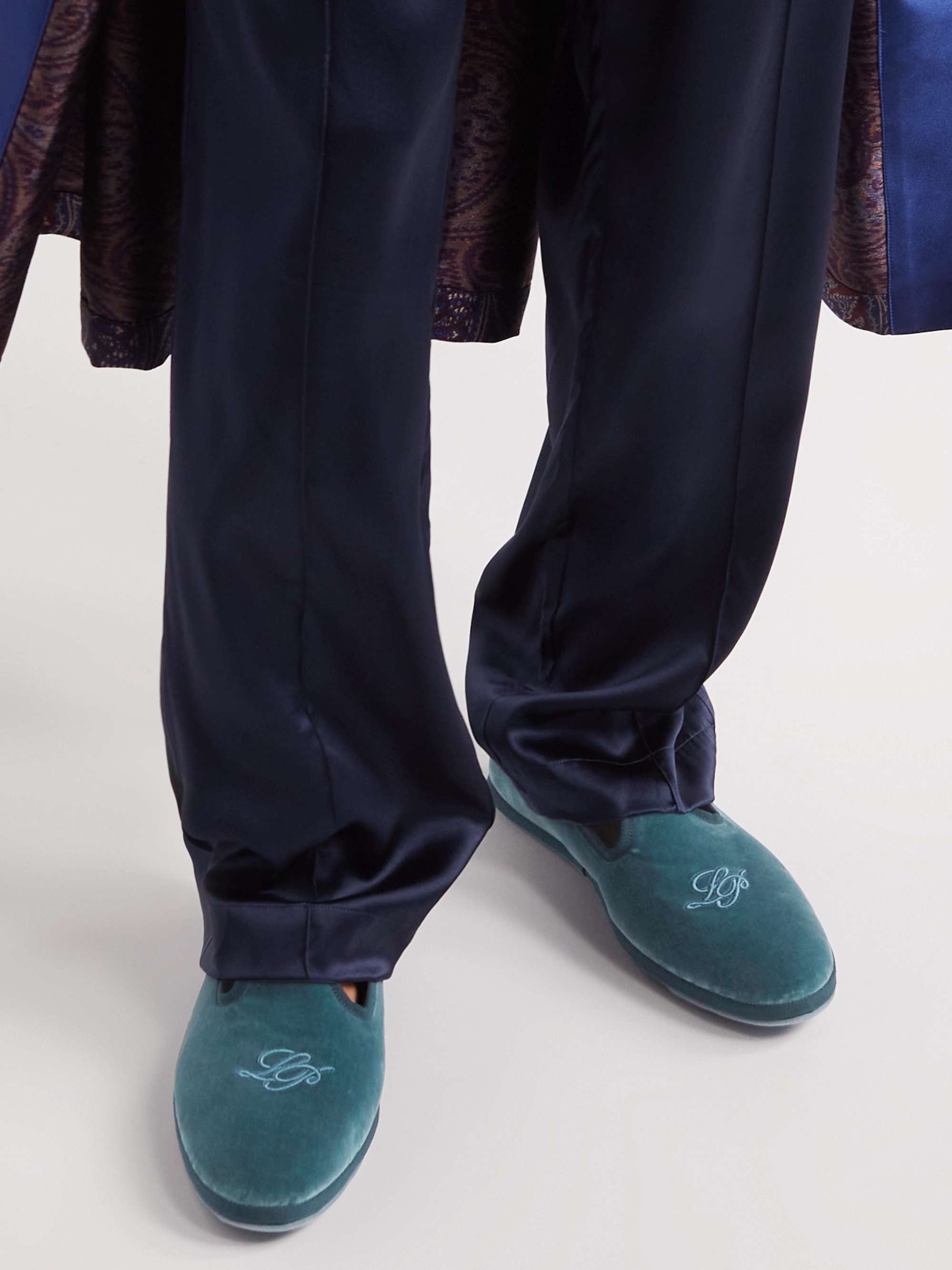 LORO PIANA Venice Grosgrain-Trimmed Embroidered Velvet Slippers
