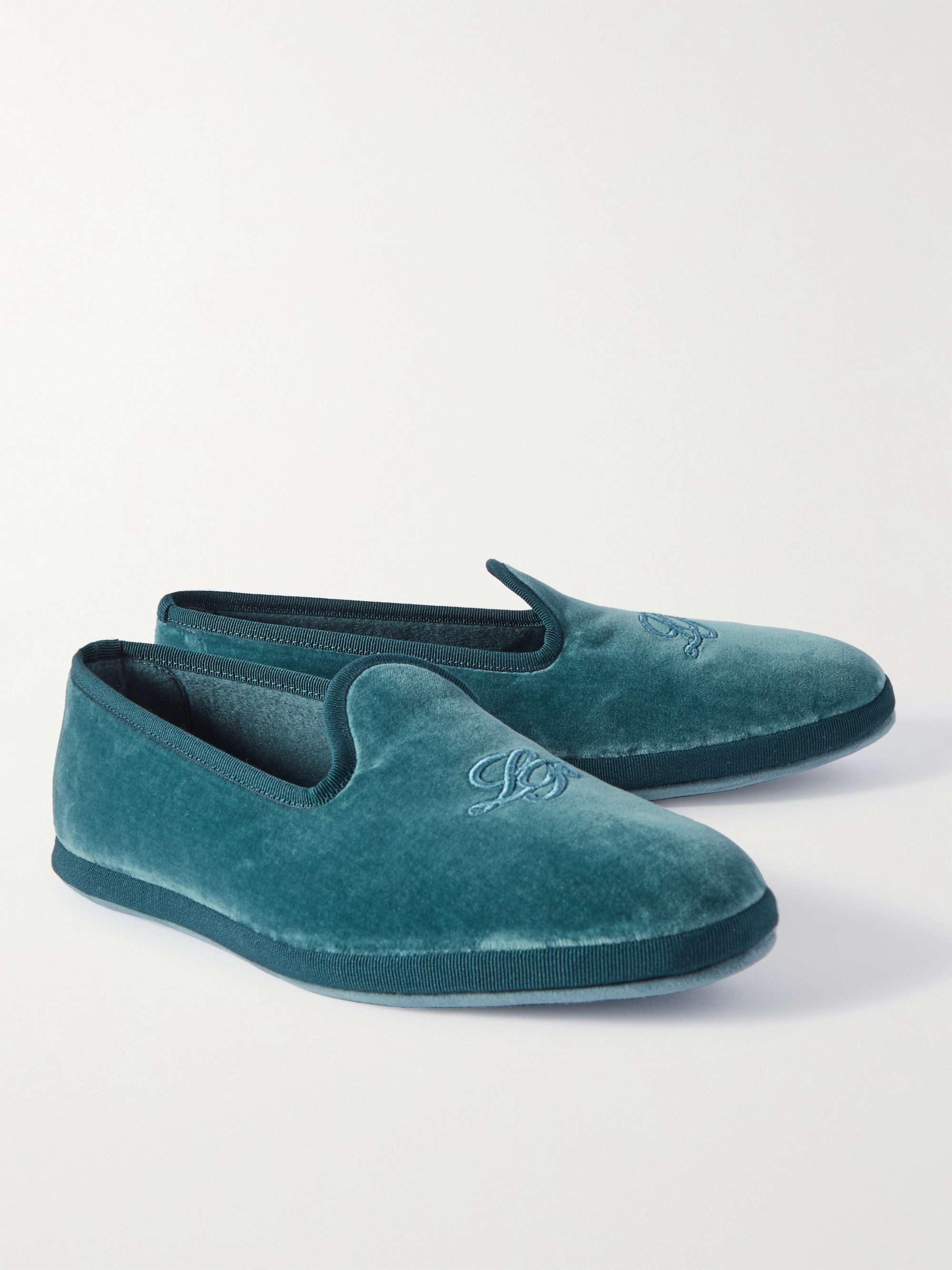 LORO PIANA Venice Grosgrain-Trimmed Embroidered Velvet Slippers