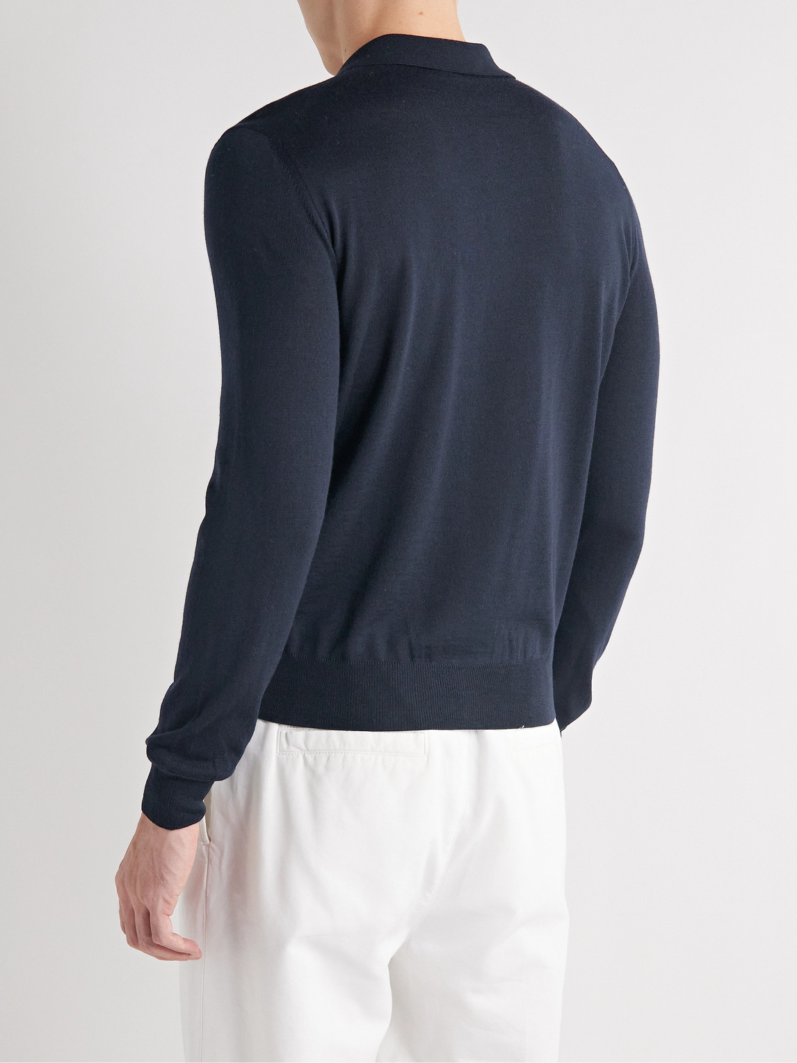 Shop Canali Slim-fit Merino Wool Polo Shirt In Blue