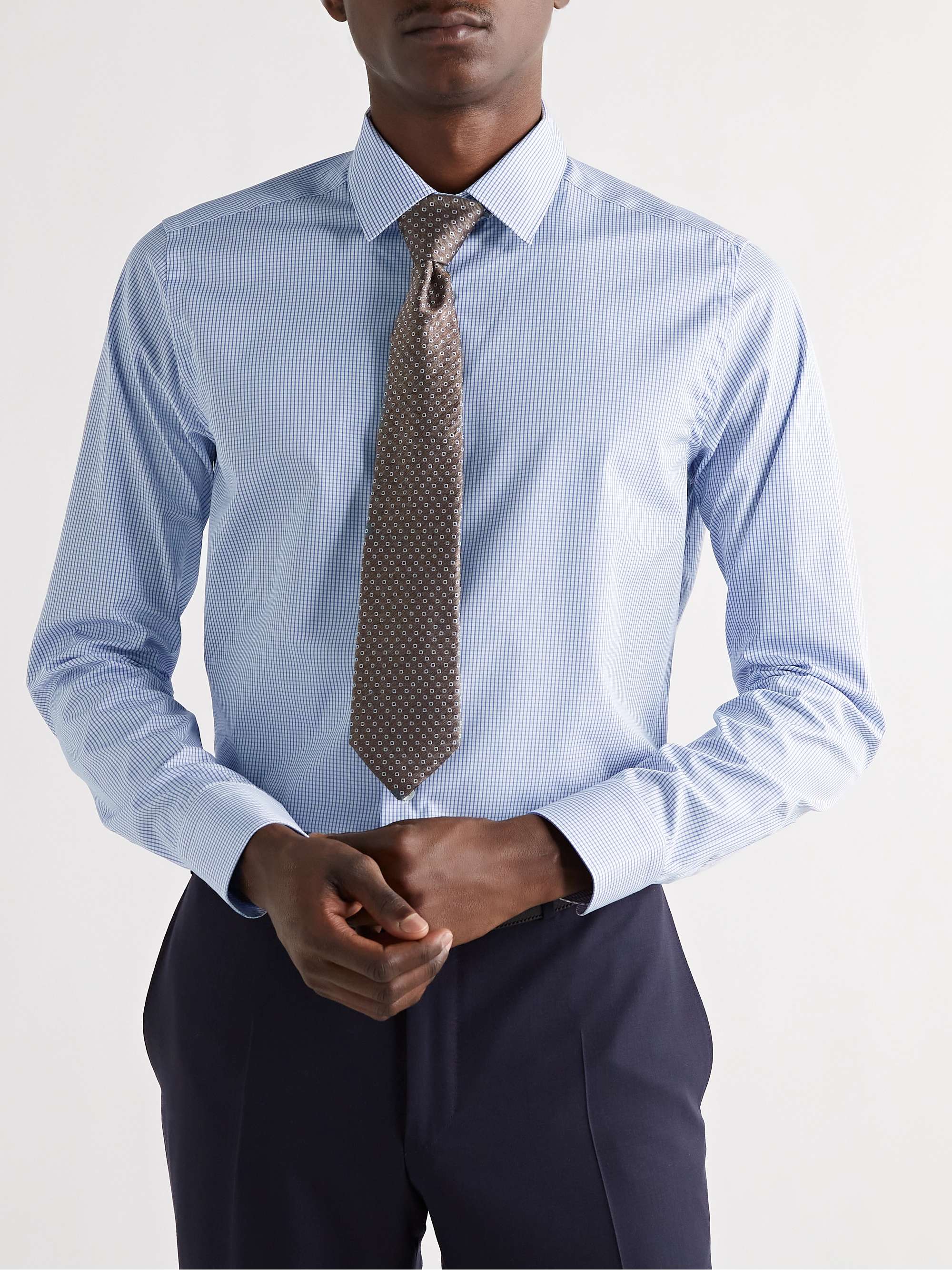 CANALI Slim-Fit Checked Cotton-Poplin Shirt