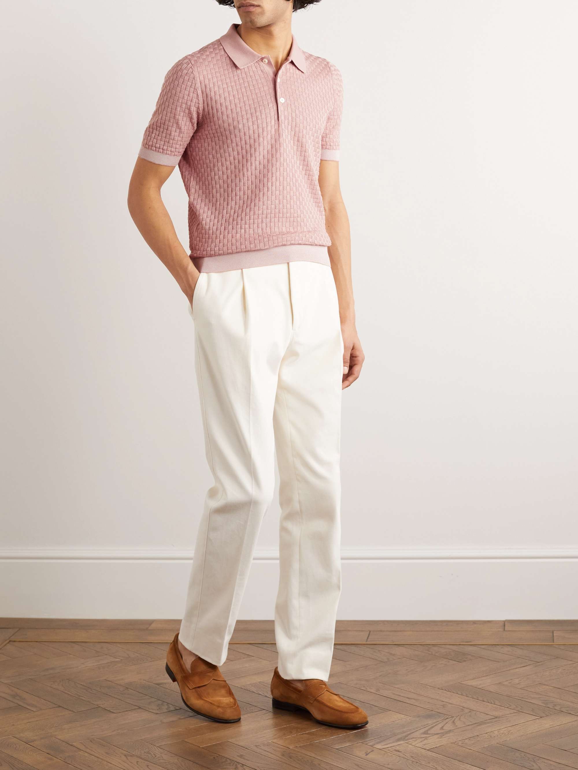 Slim-Fit Honeycomb-Knit Cotton Polo Shirt