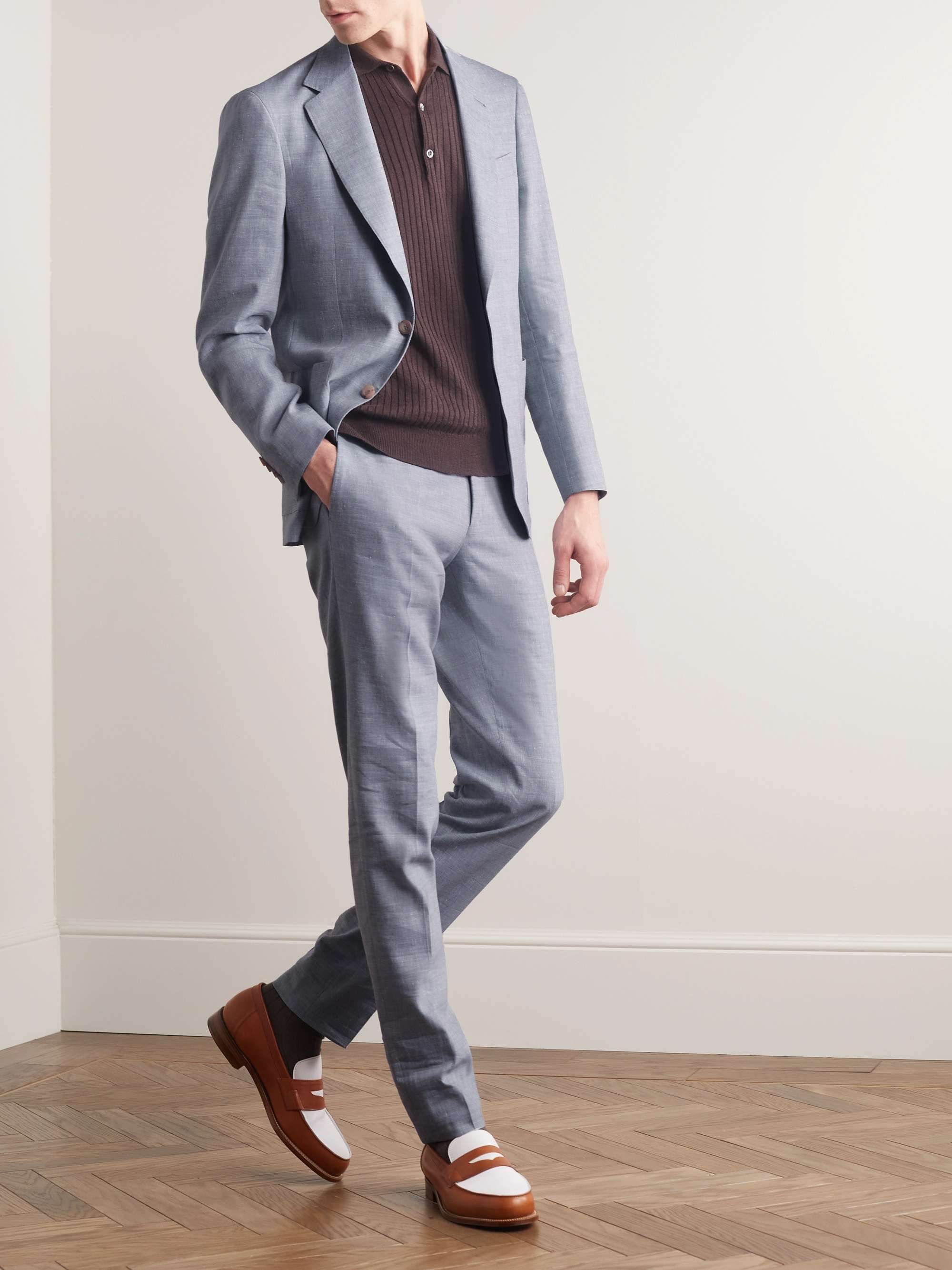 CANALI Straight-Leg Slub Linen and Wool-Blend Suit Trousers for Men ...