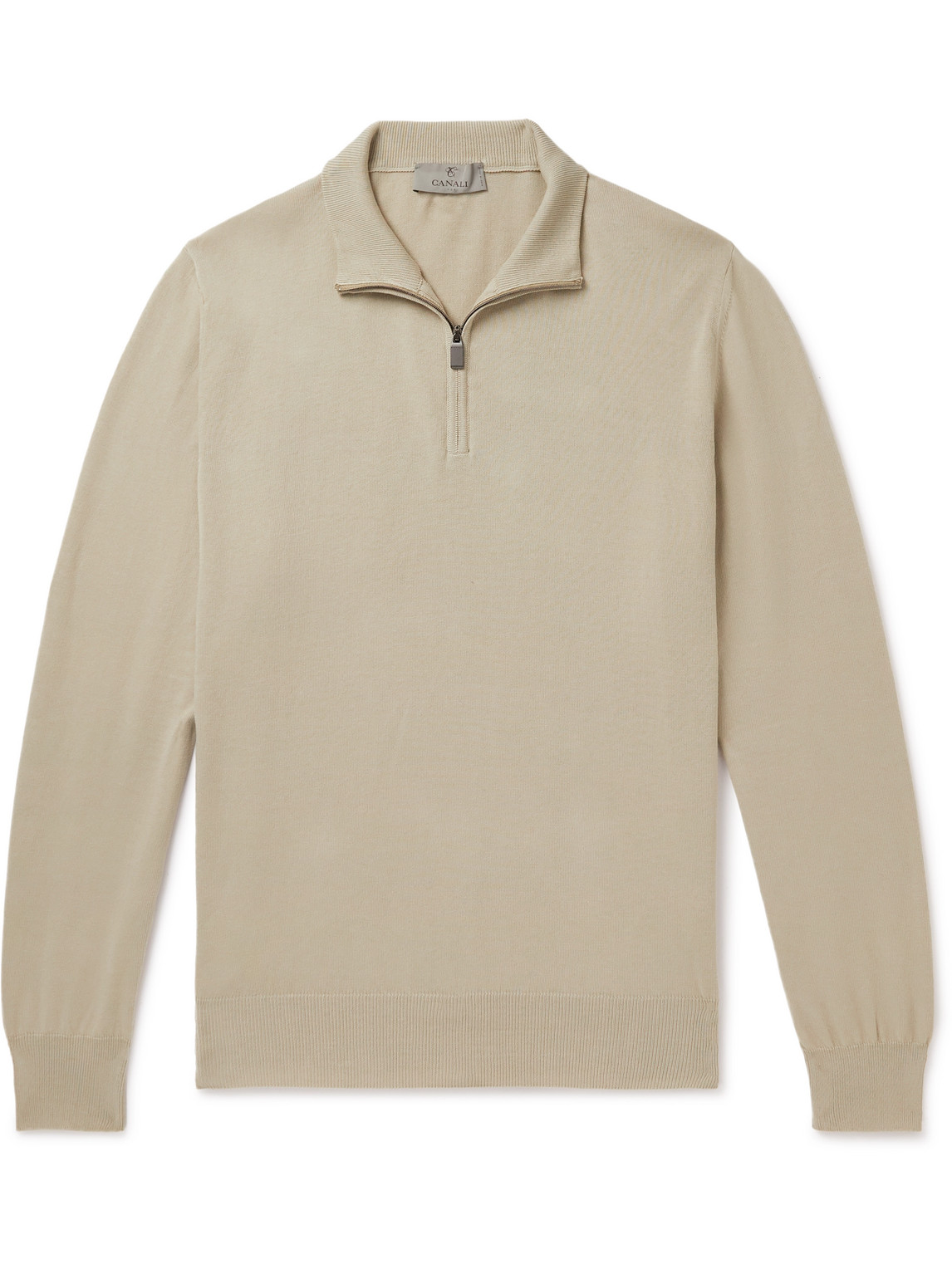 Canali Slim-fit Cotton Half-zip Sweater In Neutrals