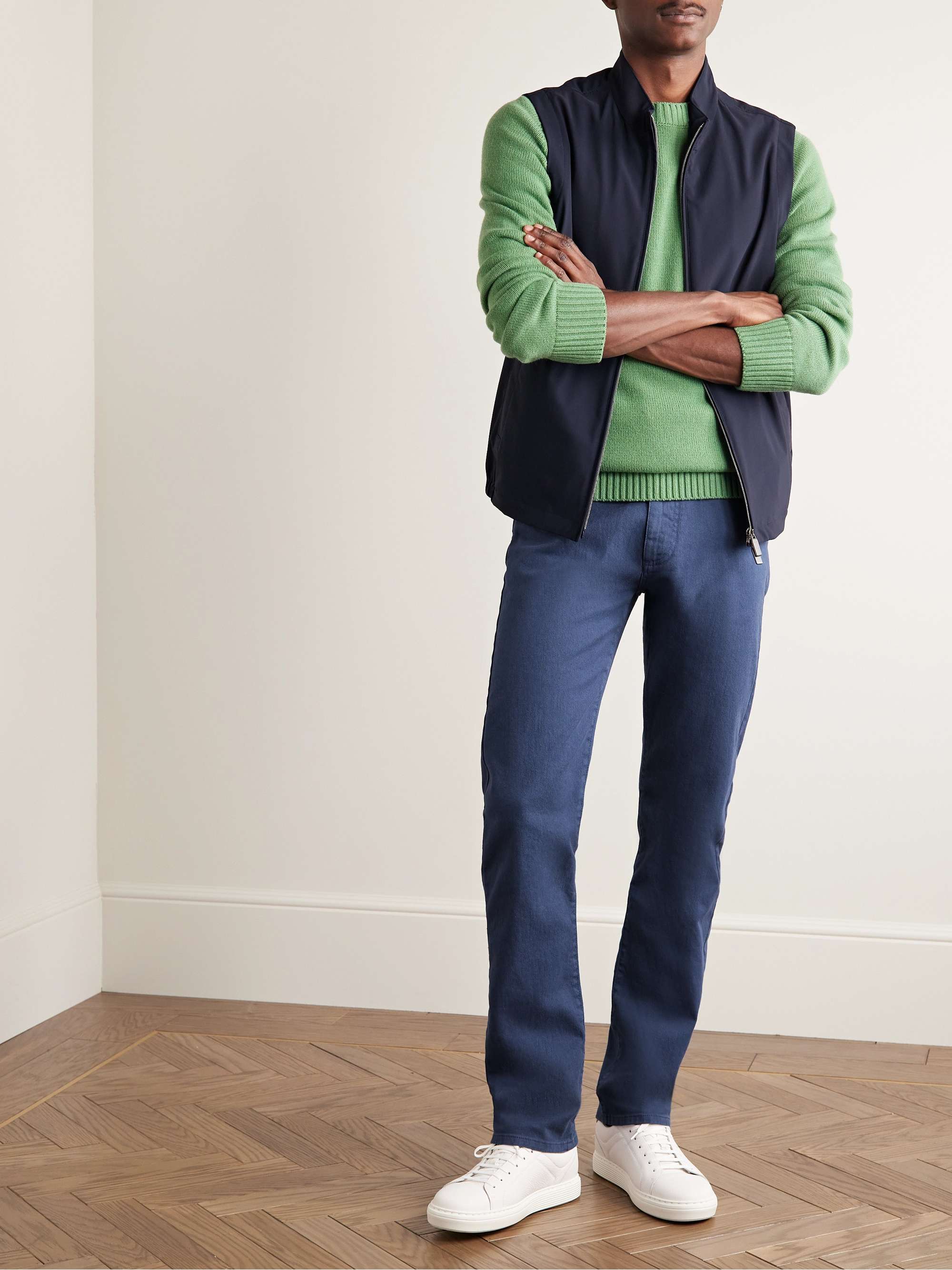 CANALI Straight-Leg Garment-Dyed Cotton-Blend Twill Trousers