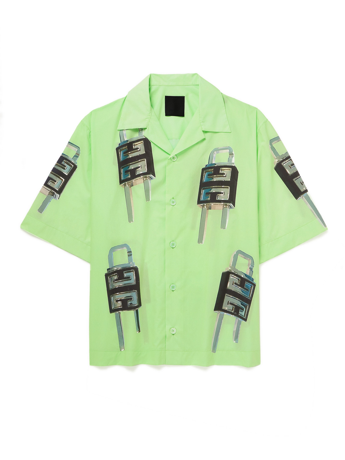 Givenchy Lock Camp-collar Cotton-poplin Shirt In Green