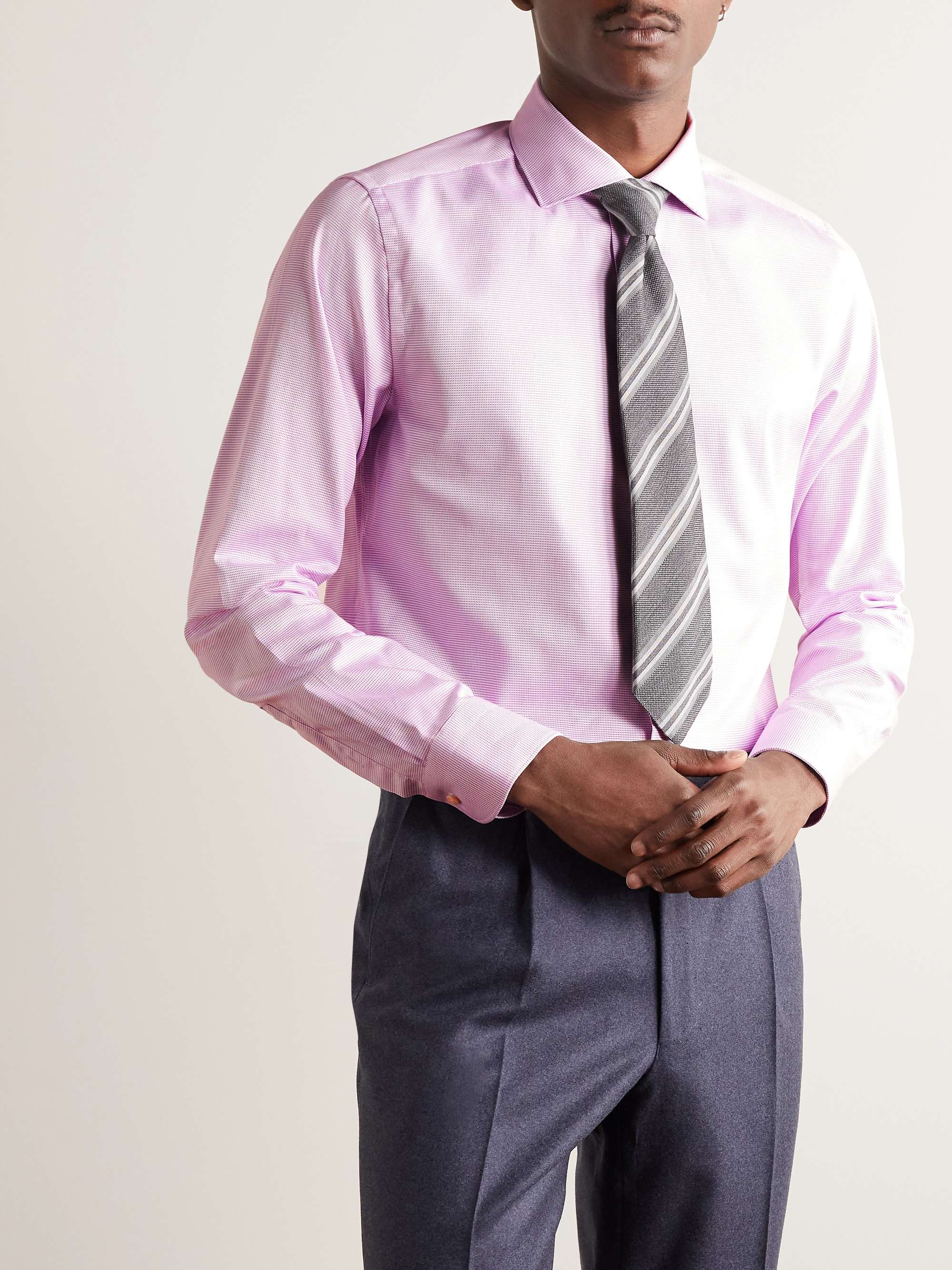 CANALI Slim-Fit Cutaway-Collar Cotton-Jacquard Shirt