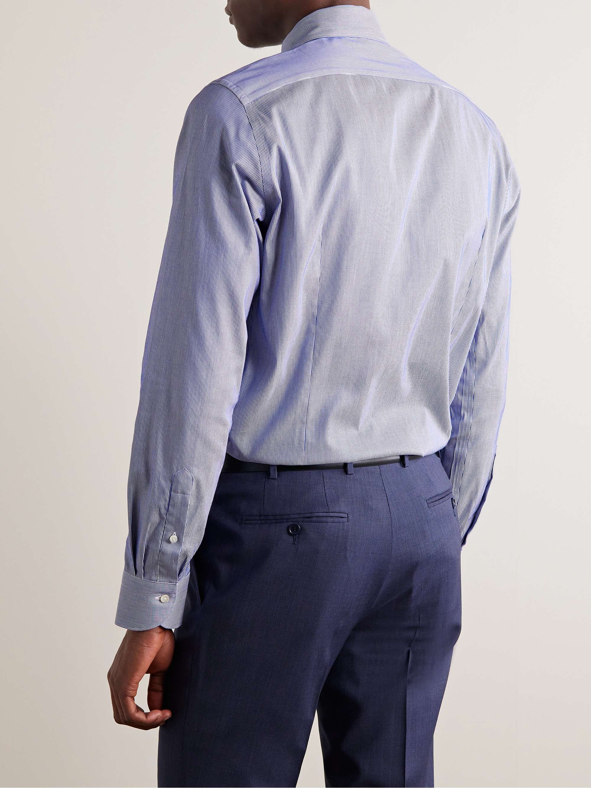 CANALI Cutaway-Collar Striped Impeccabile Cotton-Blend Shirt
