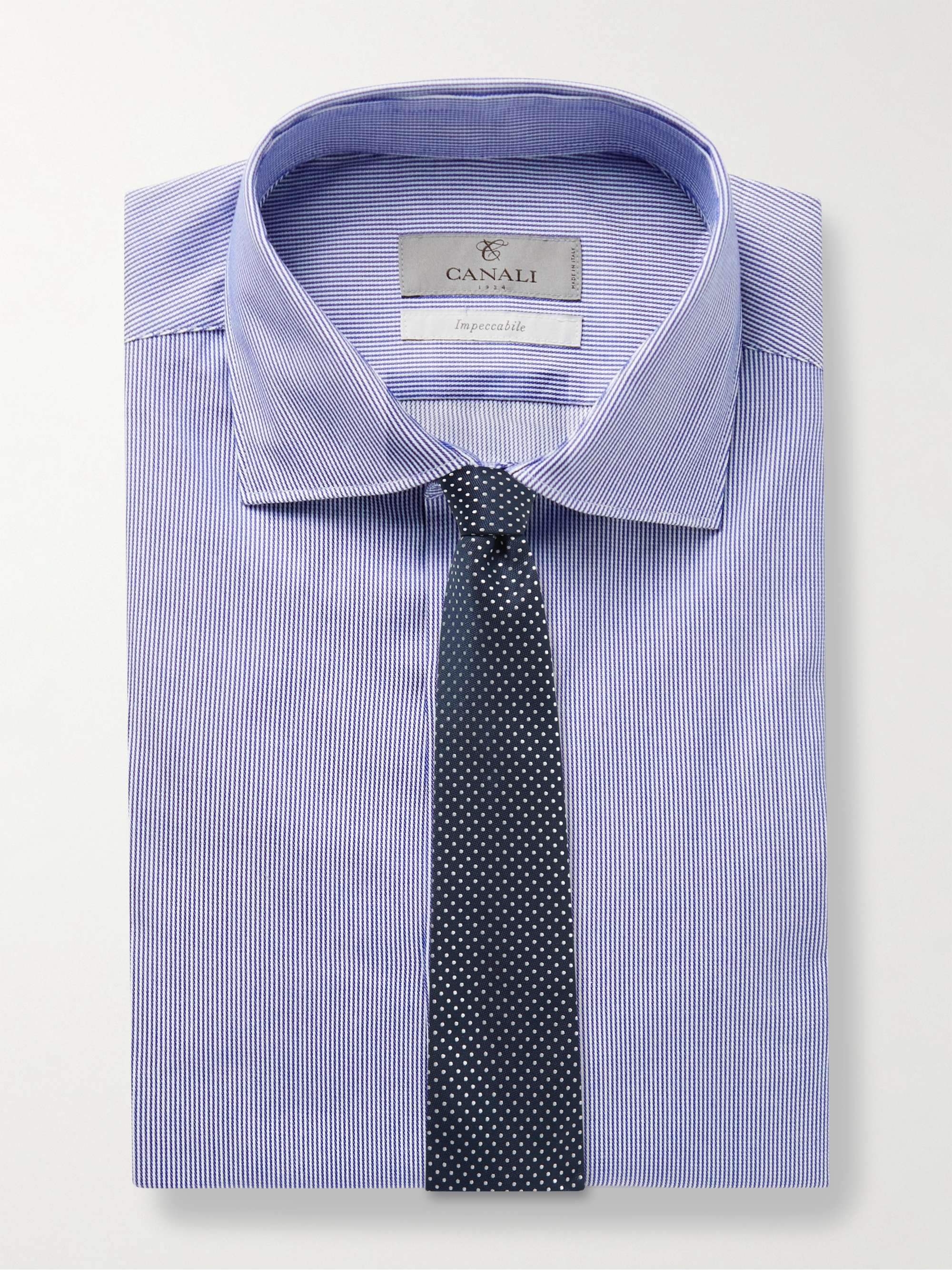 CANALI Cutaway-Collar Striped Impeccabile Cotton-Blend Shirt