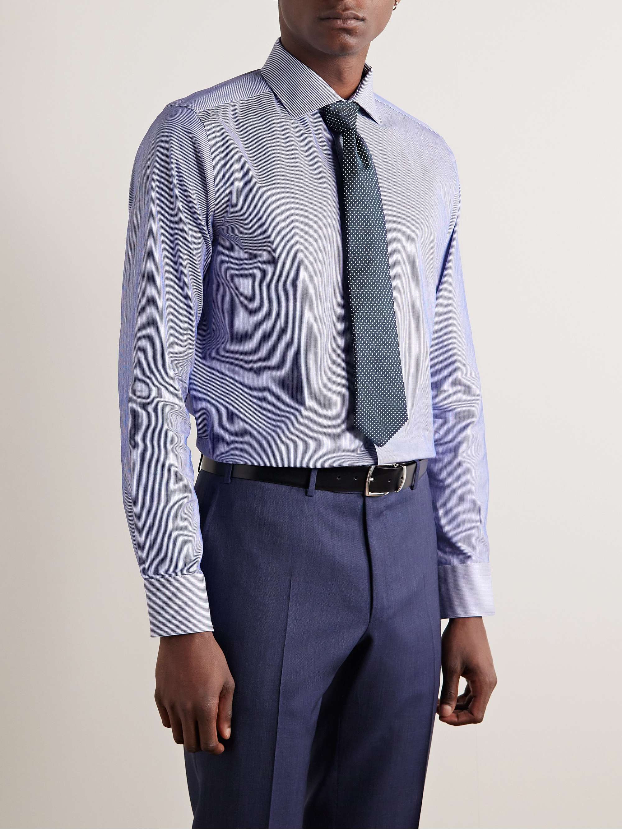 CANALI Cutaway-Collar Striped Impeccabile Cotton-Blend Shirt