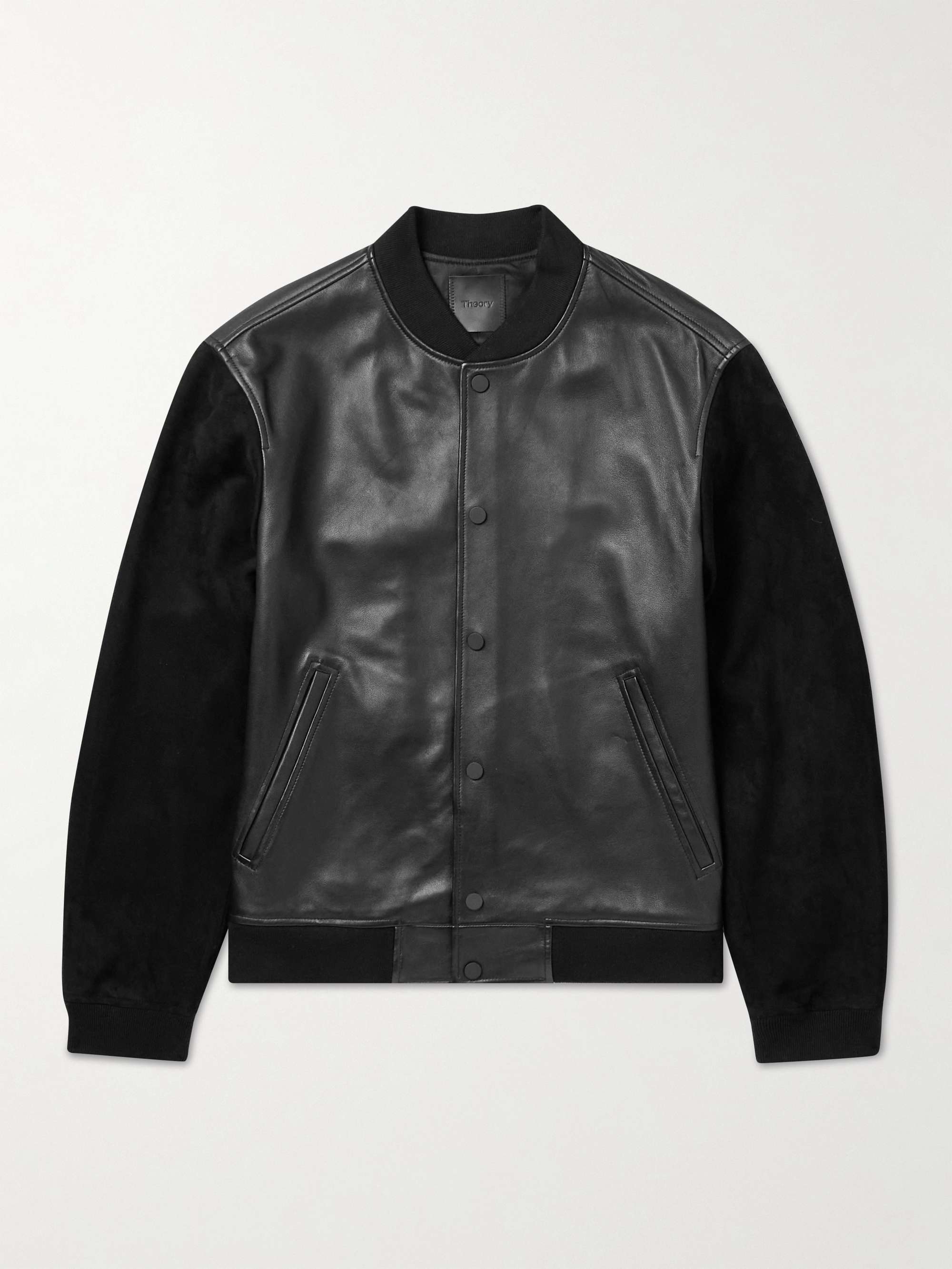 THEORY Varsity Suede-Trimmed Leather Bomber Jacket for Men | MR PORTER