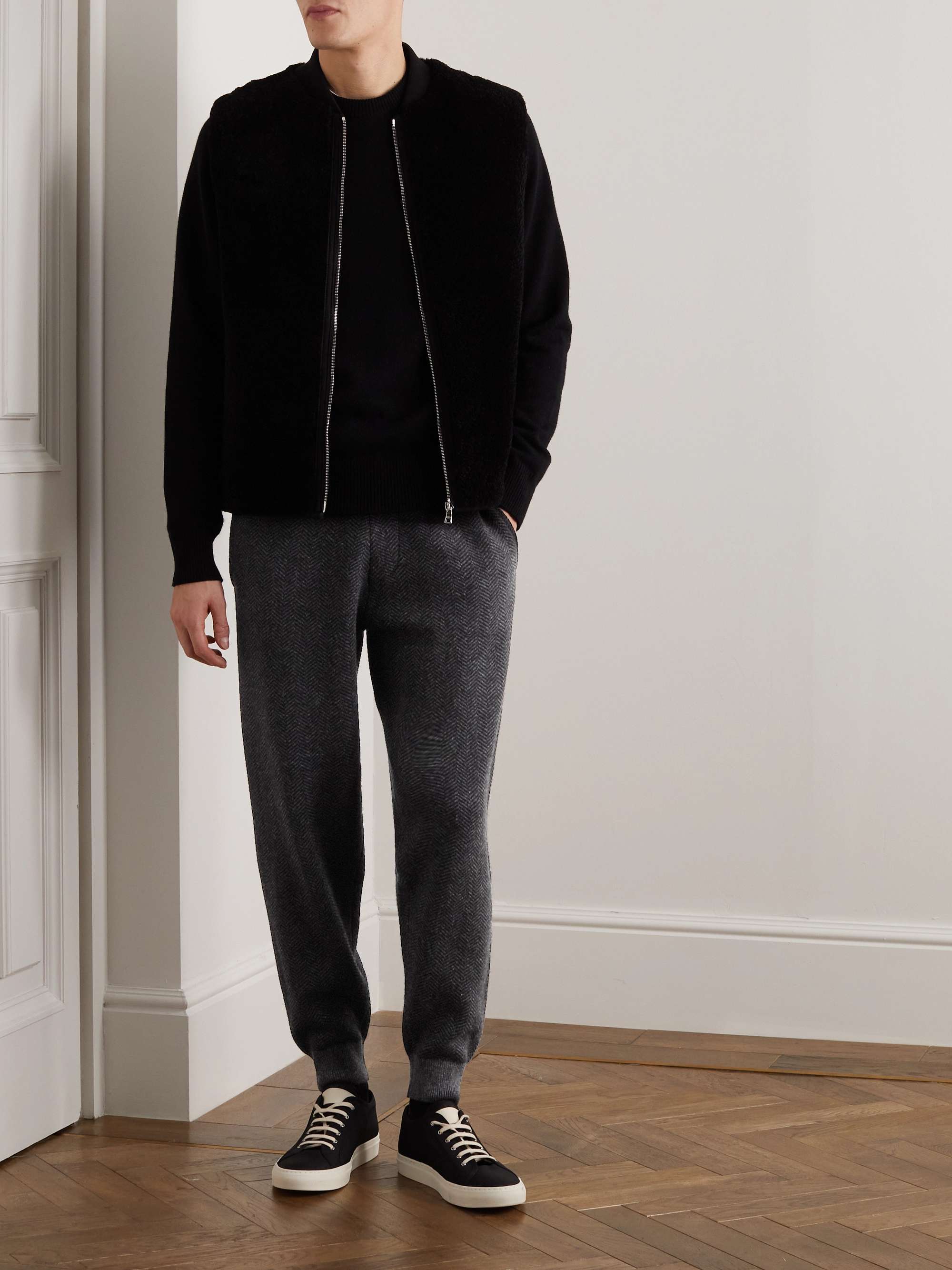 THEORY Alcos Tapered Herringbone Wool-Blend Sweatpants