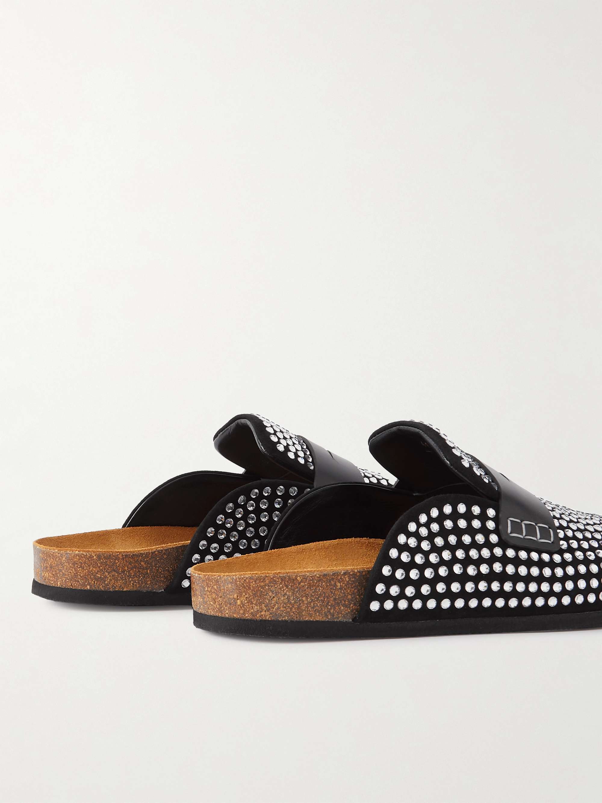 JW ANDERSON Leather-Trimmed Crystal-Embellished Suede Slippers