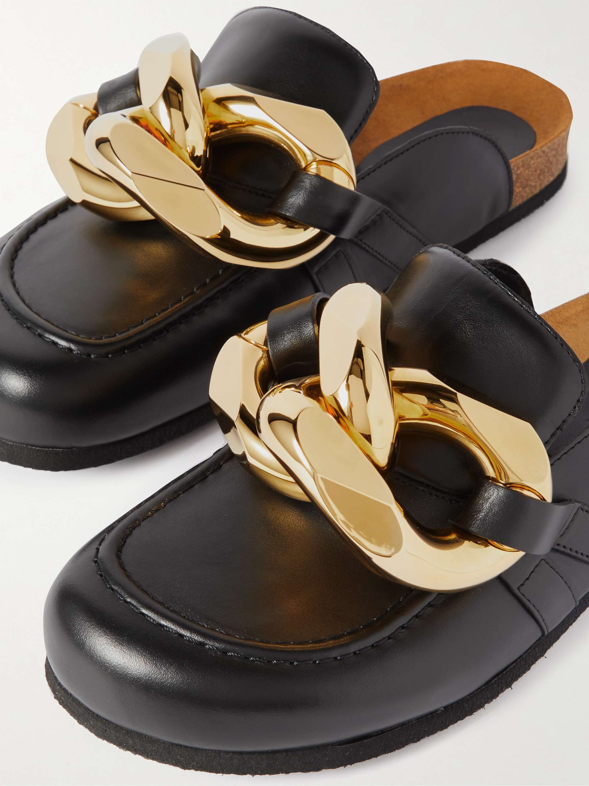 JW ANDERSON Chain-Embellished Leather Backless Loafers