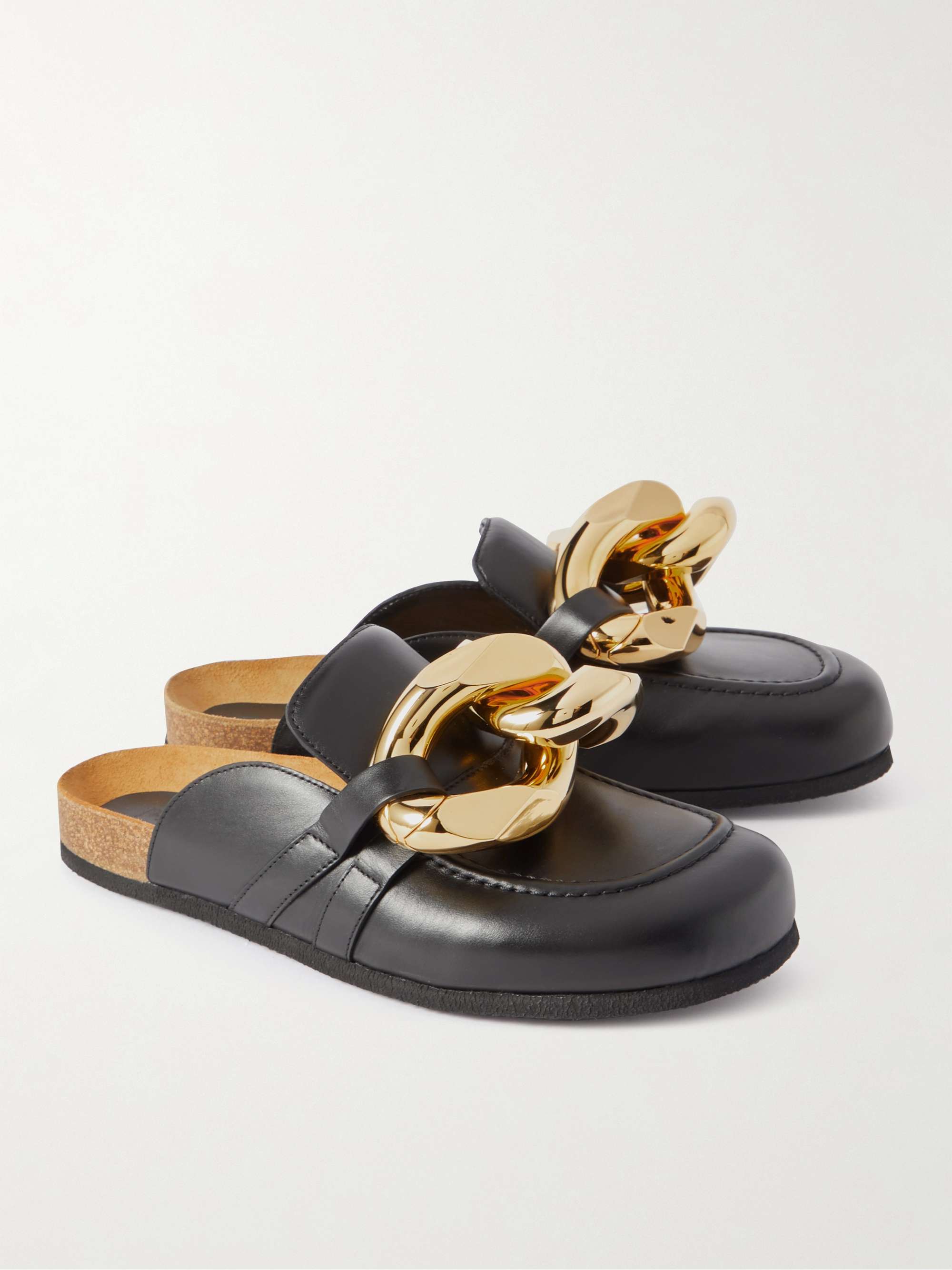 JW ANDERSON Chain-Embellished Leather Backless Loafers