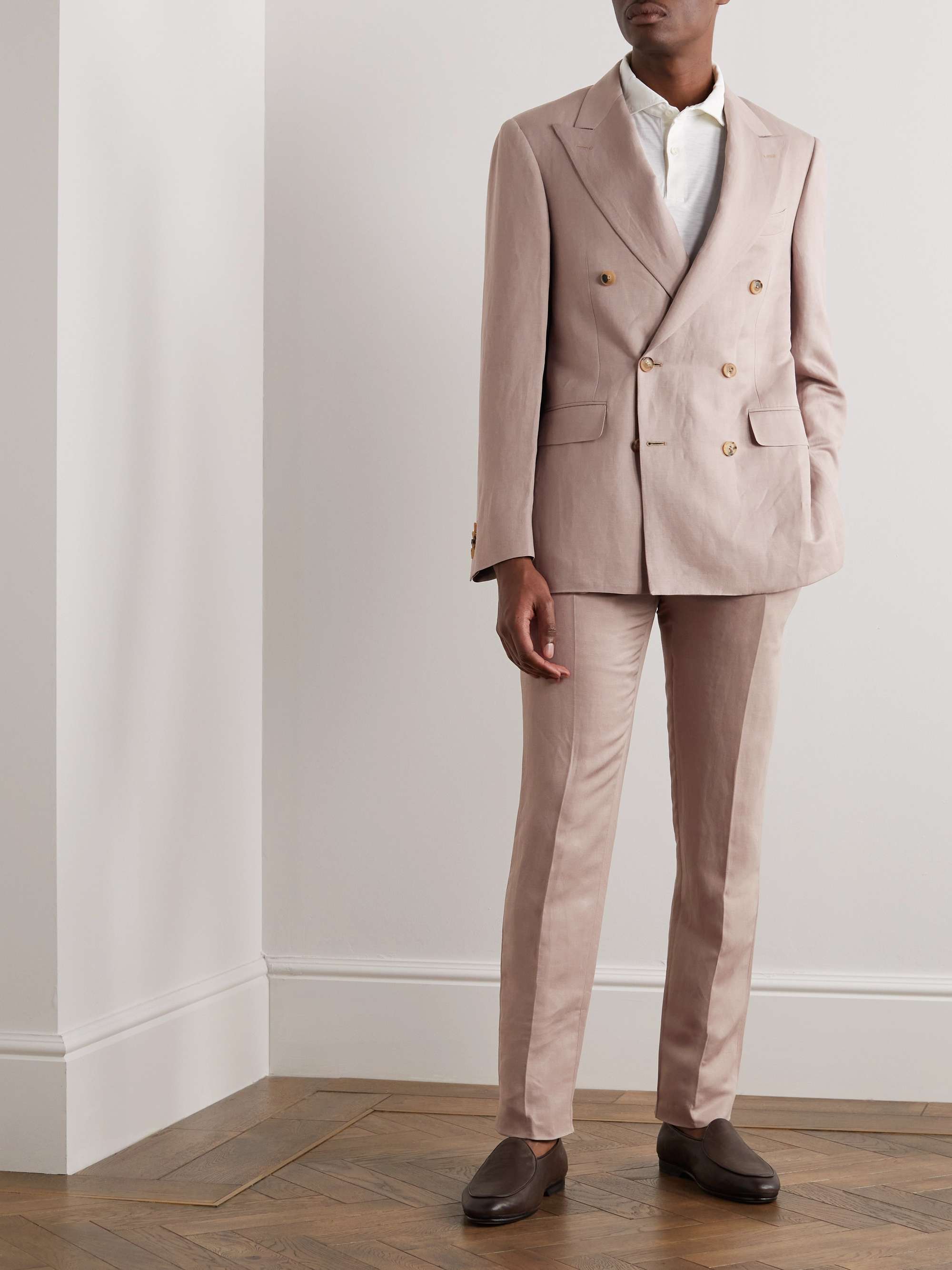 Double-Breasted Linen and Silk-Blend Suit Jacket