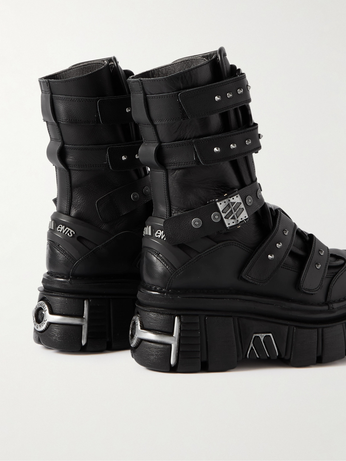+ New Rock Embellished Leather Platform Sneakers
