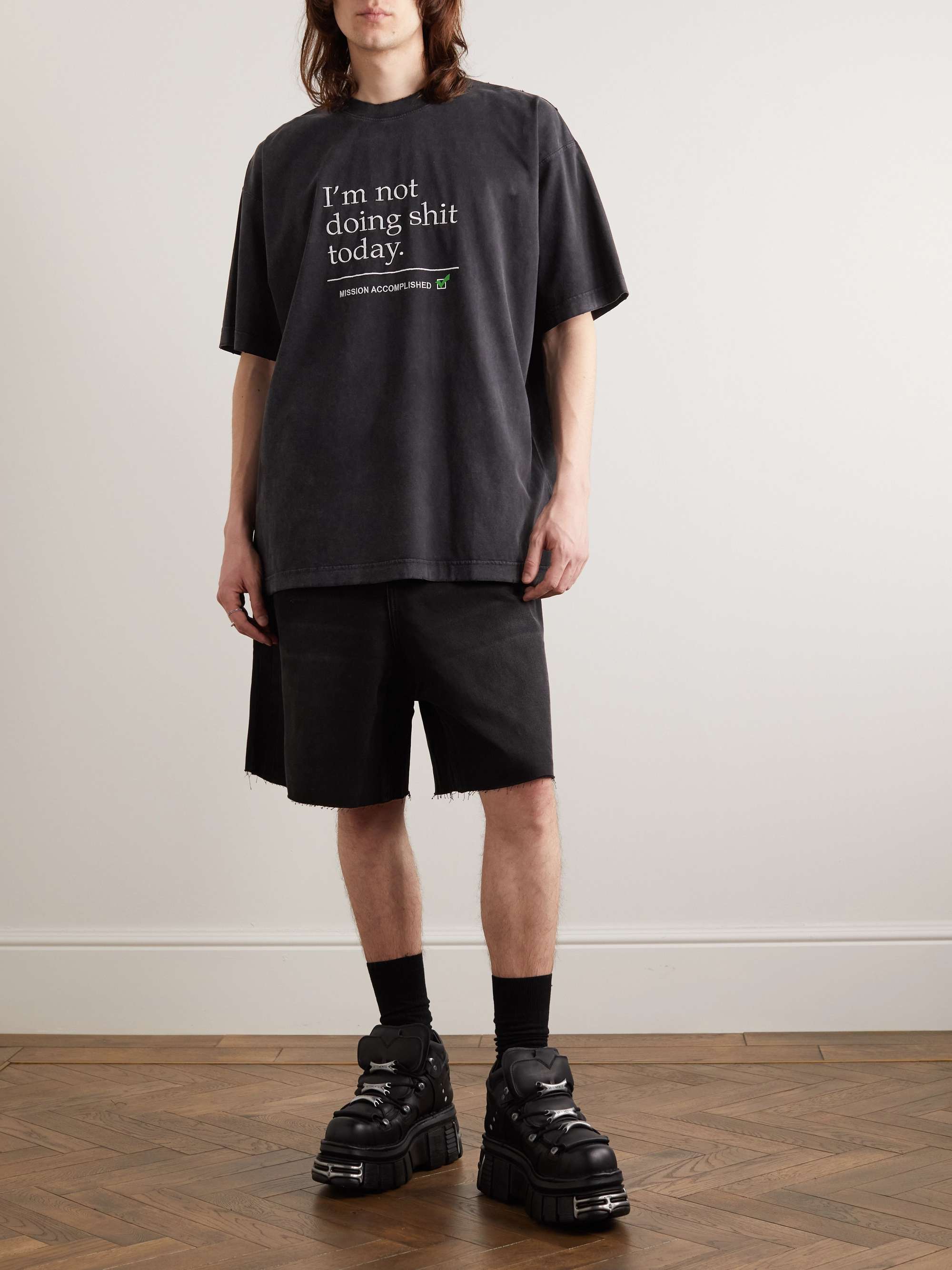 VETEMENTS Oversized Embroidered Printed Distressed Cotton-Jersey T ...