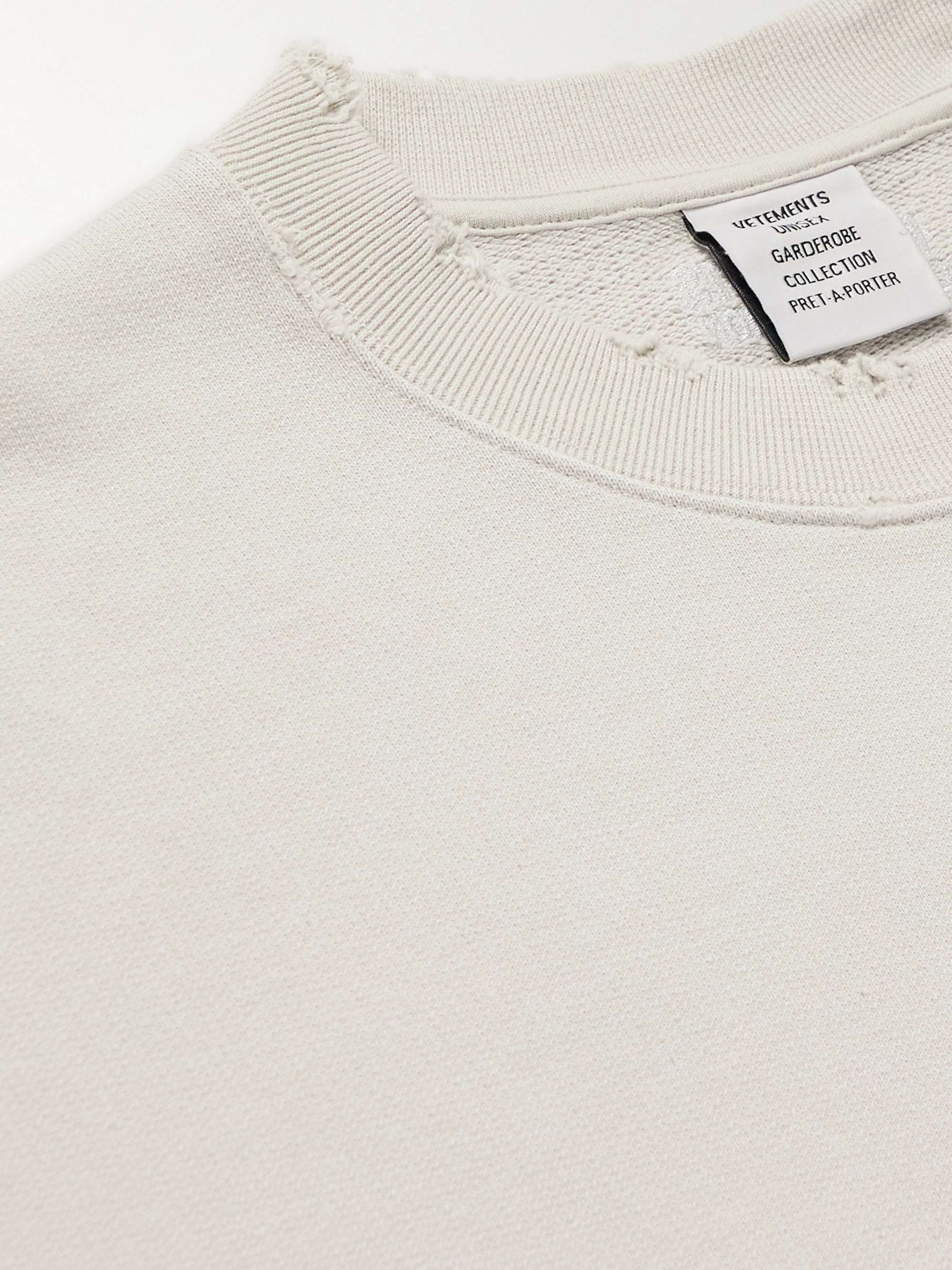 VETEMENTS Oversized Embroidered Distressed Cotton-Blend Jersey Sweatshirt