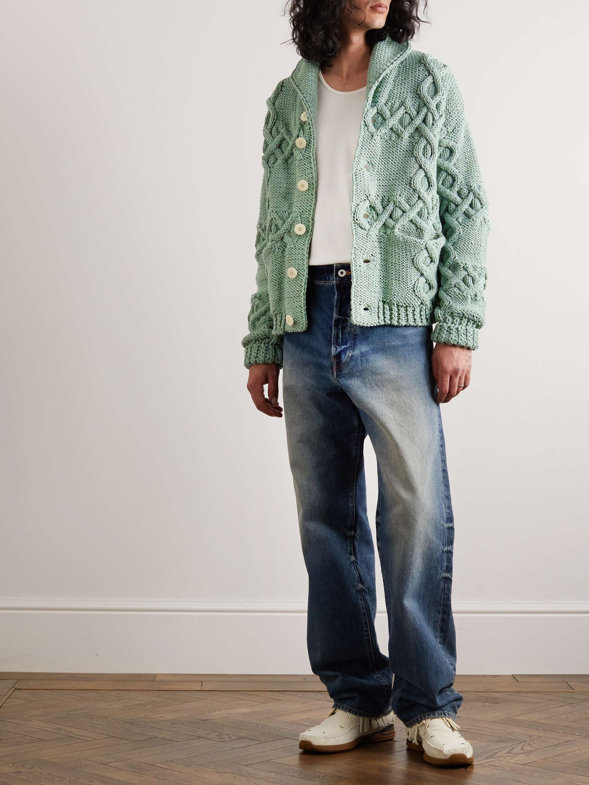 VISVIM Shawl-Collar Cable-Knit Cotton-Blend Cardigan