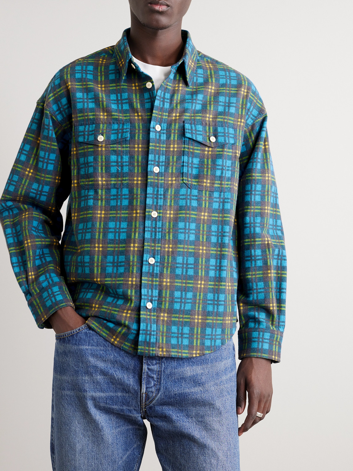 Shop Visvim Pioneer Checked Cotton-flannel Shirt In Blue