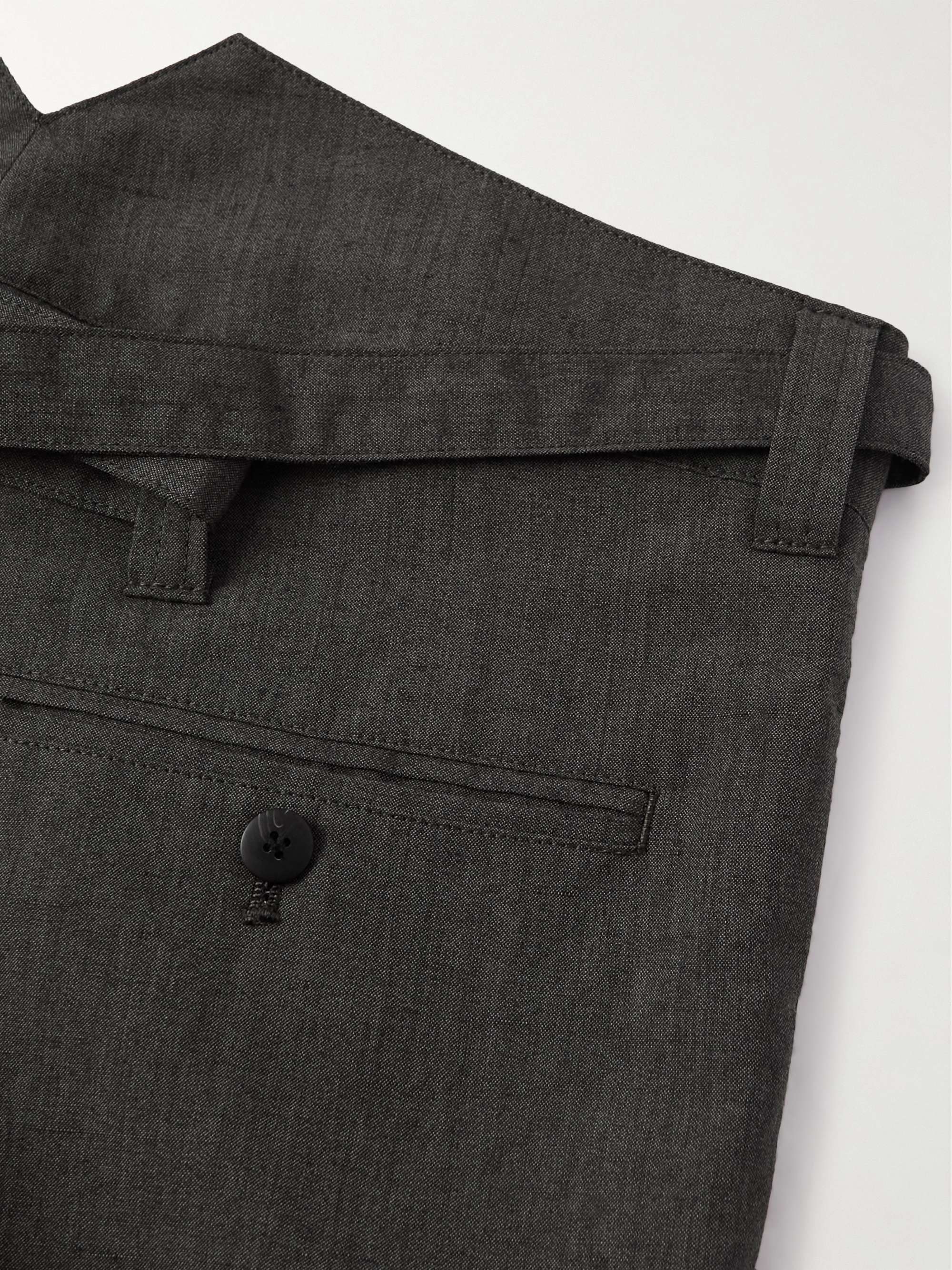 VISVIM Hakama Tapered Pleated Belted Wool and Linen-Blend Trousers