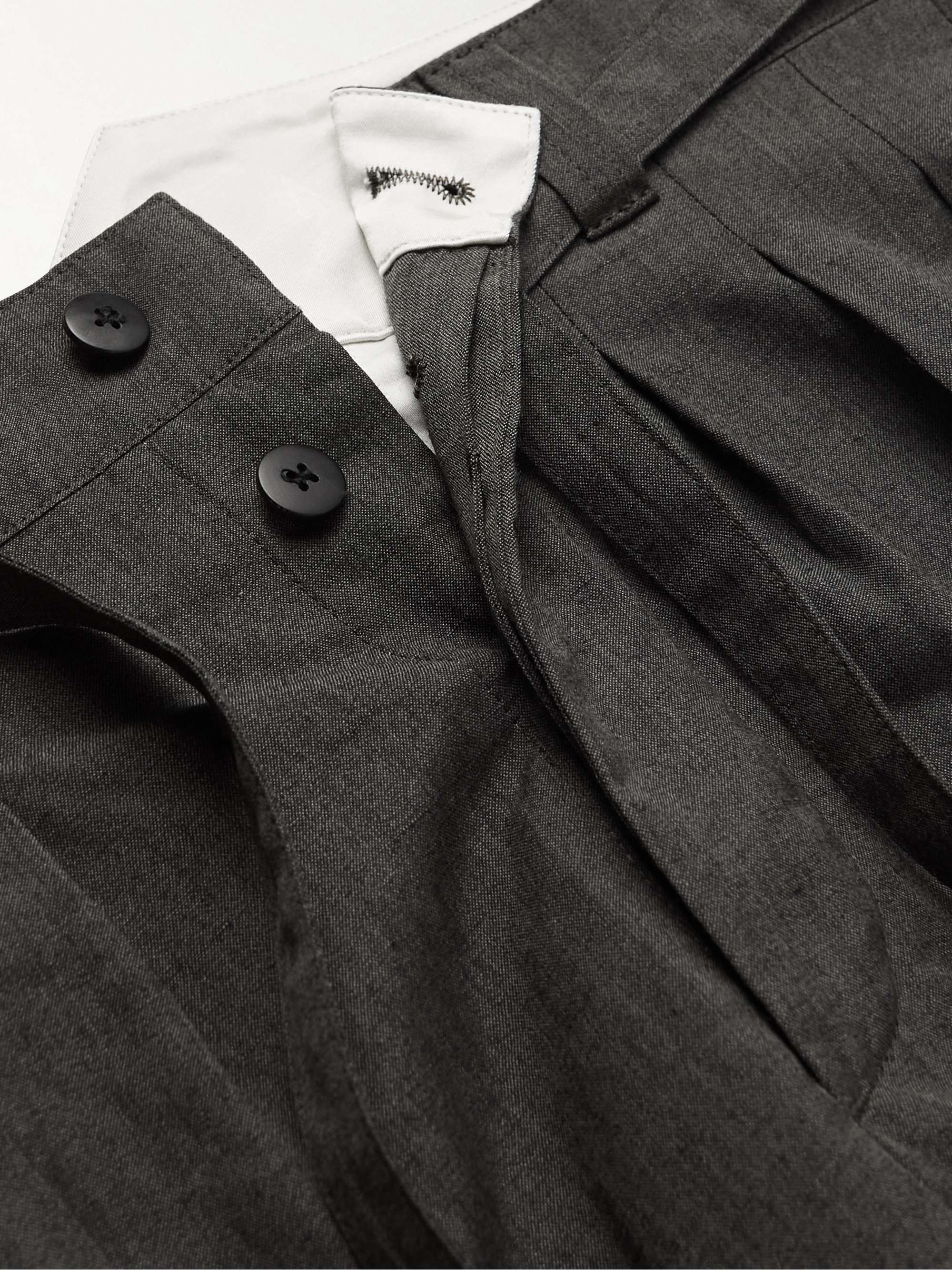 VISVIM Hakama Tapered Pleated Belted Wool and Linen-Blend Trousers