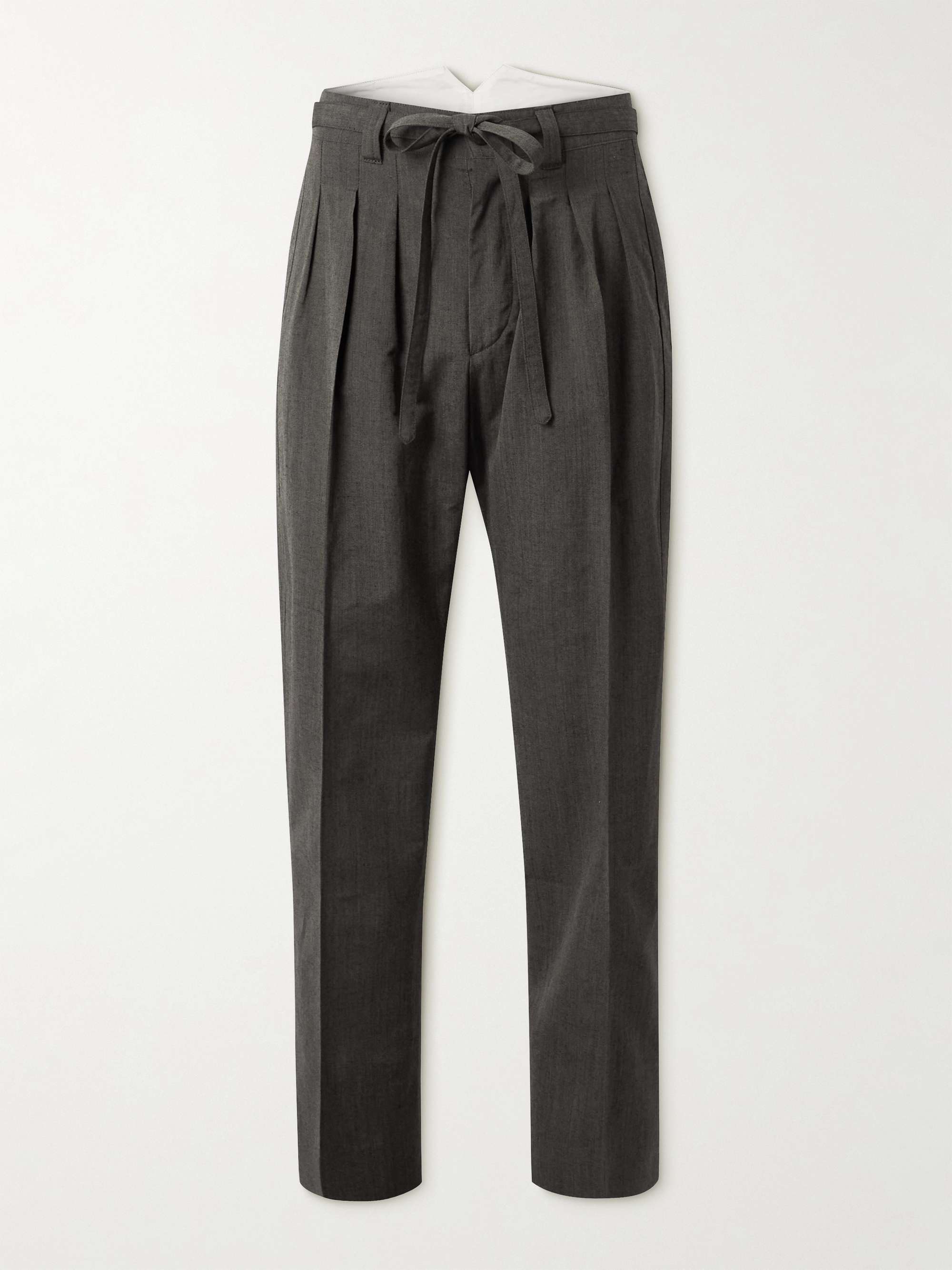 VISVIM Hakama Tapered Pleated Belted Wool and Linen-Blend Trousers