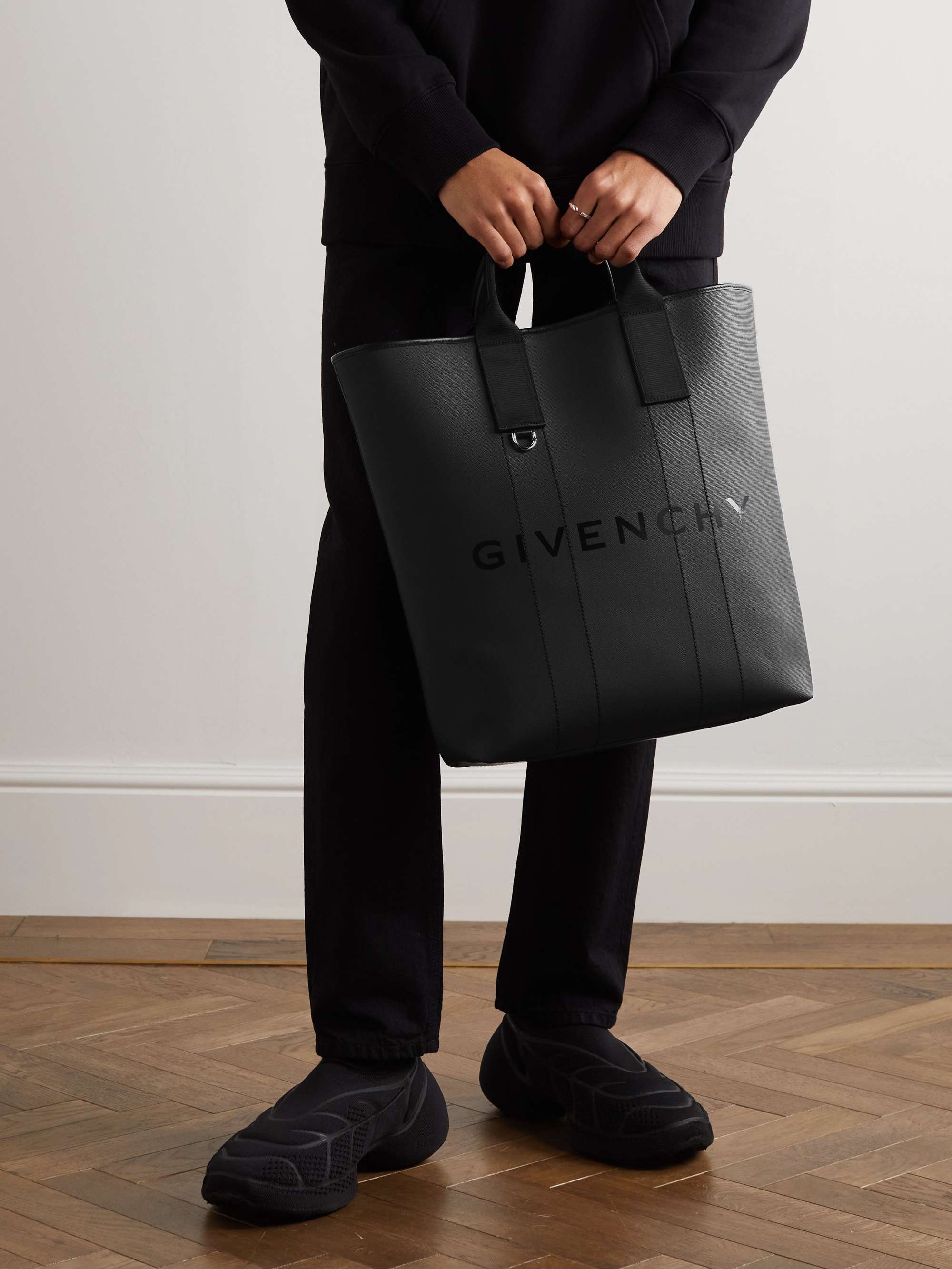 GIVENCHY G-Essentials Logo-Print Leather-Trimmed Coated-Canvas Tote Bag ...