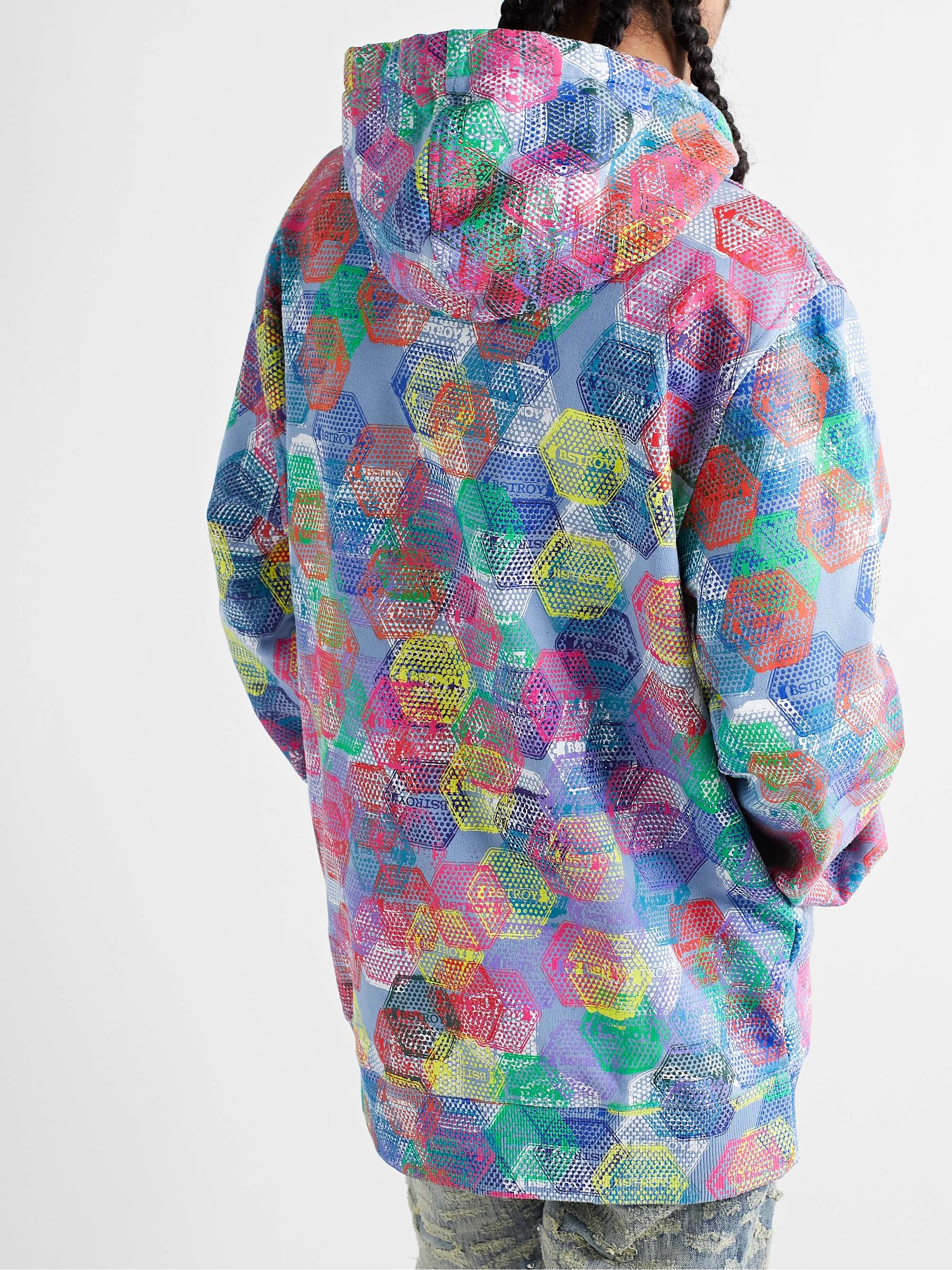 + (b).STROY Logo-Embroidered Printed Cotton-Jersey Hoodie + (b).STROY Logo-Embroidered Printed Cotton-Jersey Hoodie
