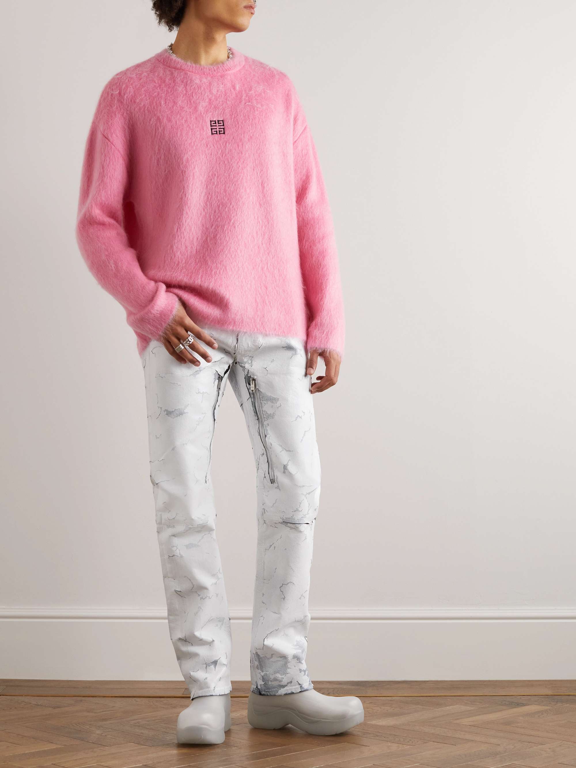 GIVENCHY Straight-Leg Embellished Coated Stretch-Denim Jeans