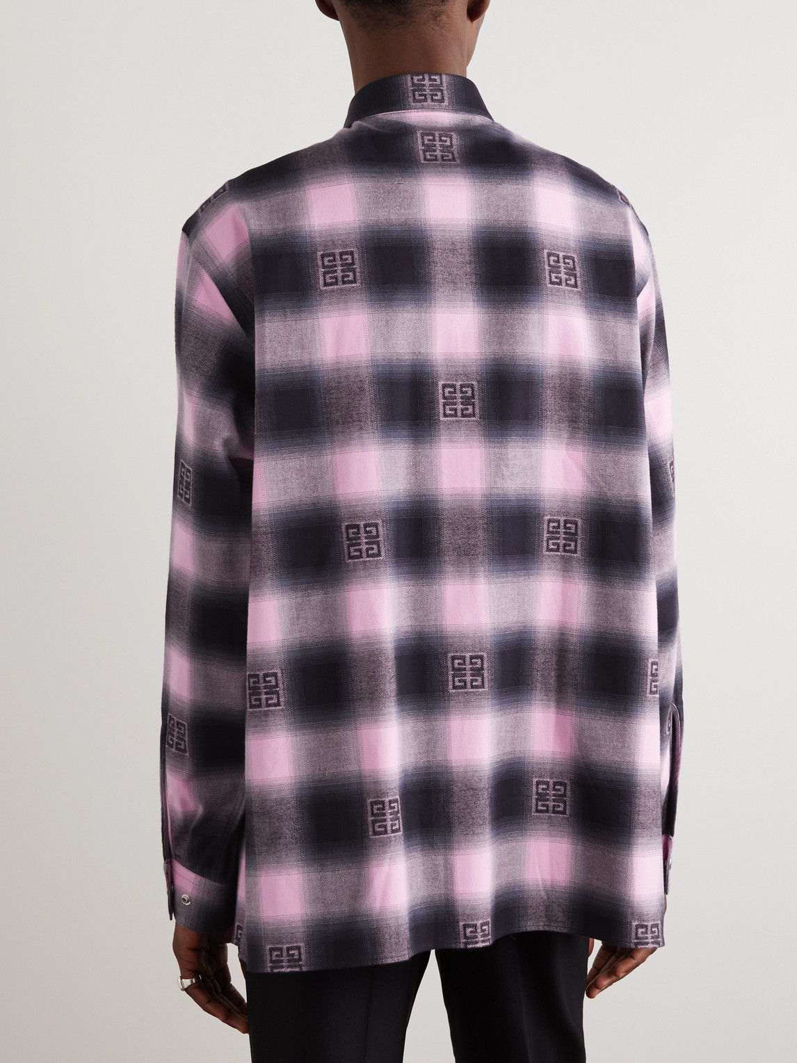 Oversize Plaid Snap-up Cotton Shirt In 670-bright Pink