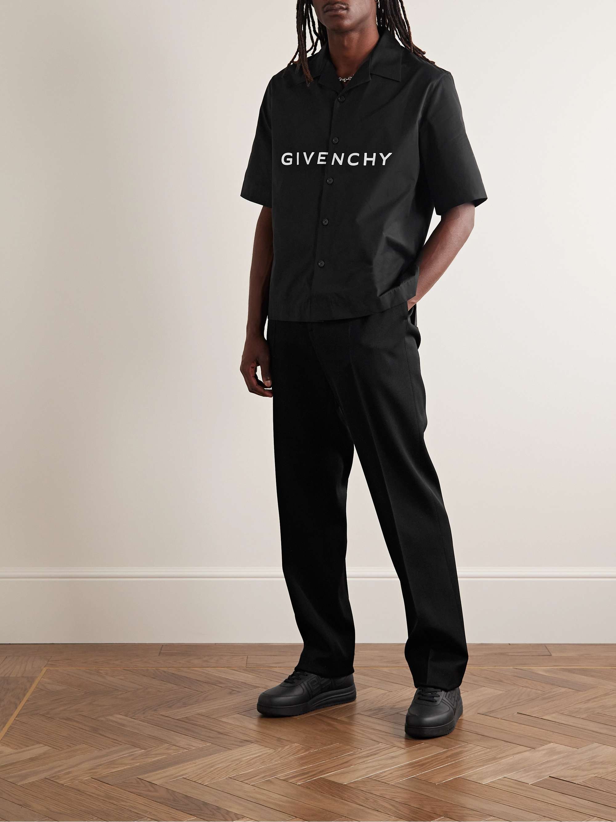GIVENCHY Camp-Collar Logo-Print Cotton-Poplin Shirt