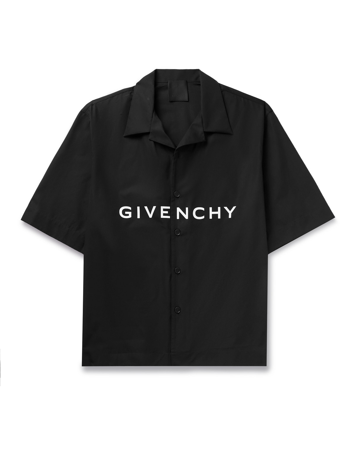 Shop Givenchy Camp-collar Logo-print Cotton-poplin Shirt In Black