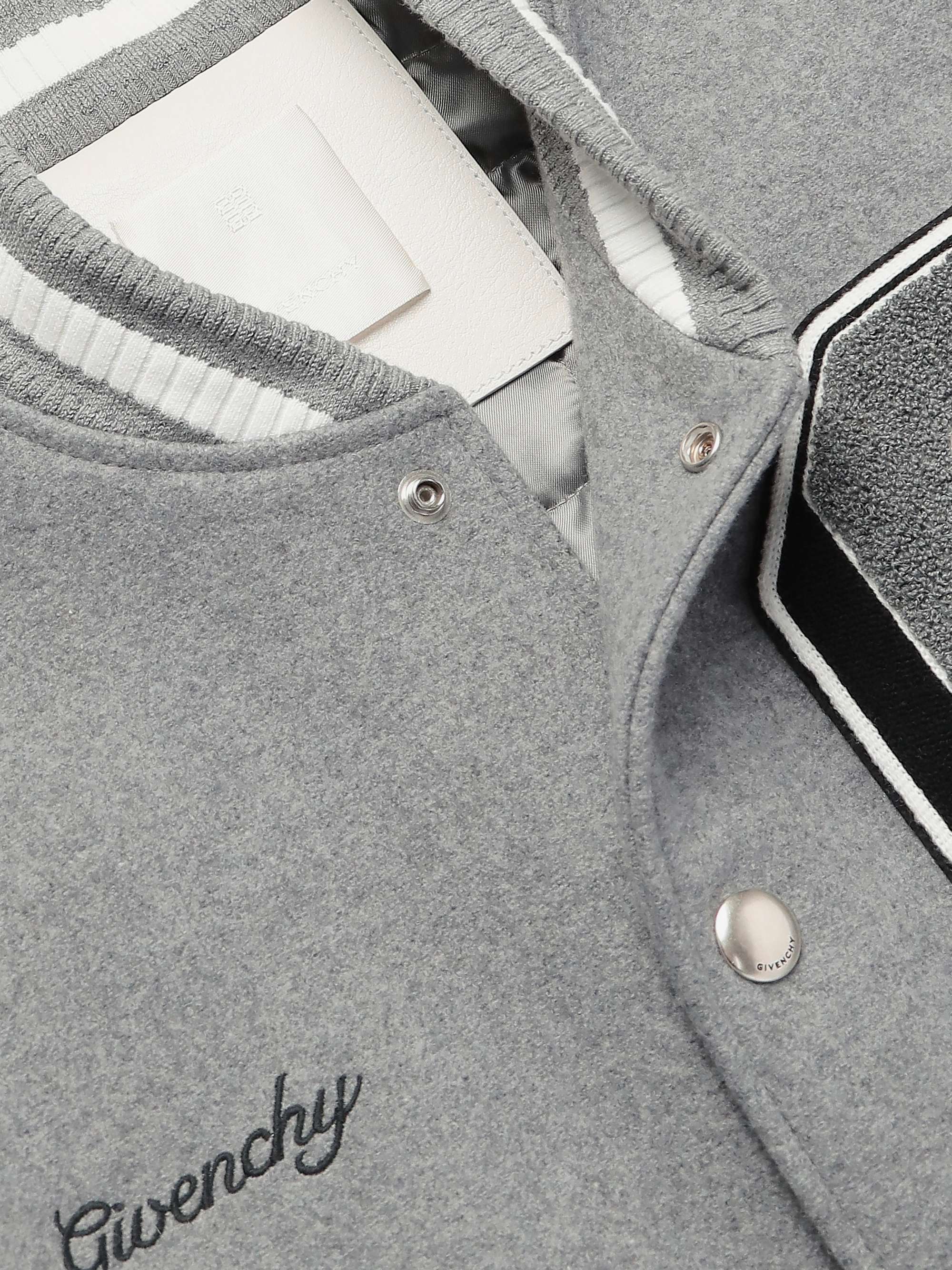 GIVENCHY Logo-Appliquéd Wool-Blend and Leather Varsity Jacket