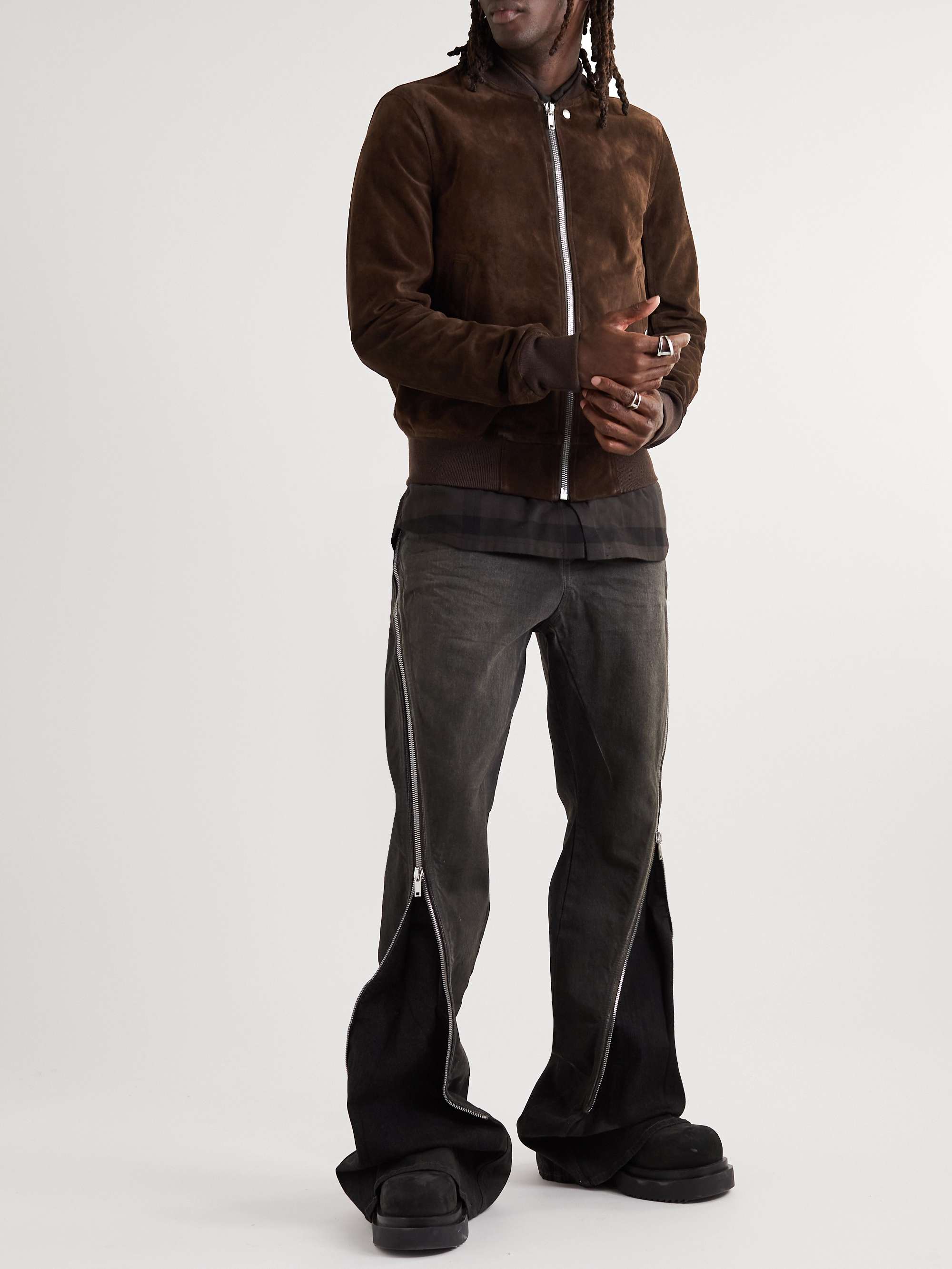 Dark gray Bolan Zip-Detailed Flared Jeans | RICK OWENS | MR PORTER