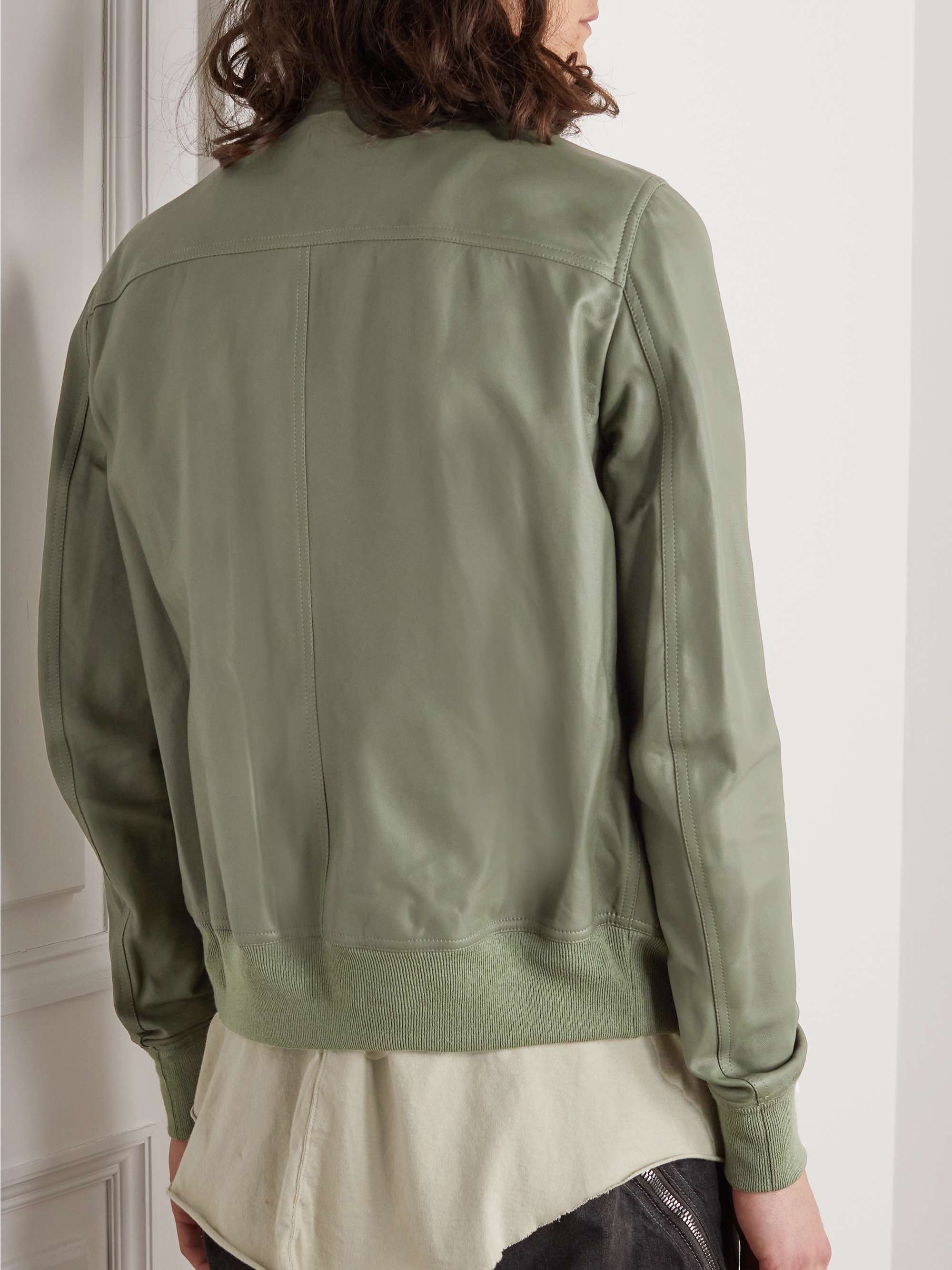 RICK OWENS Virgin Wool-Trimmed Leather Bomber Jacket