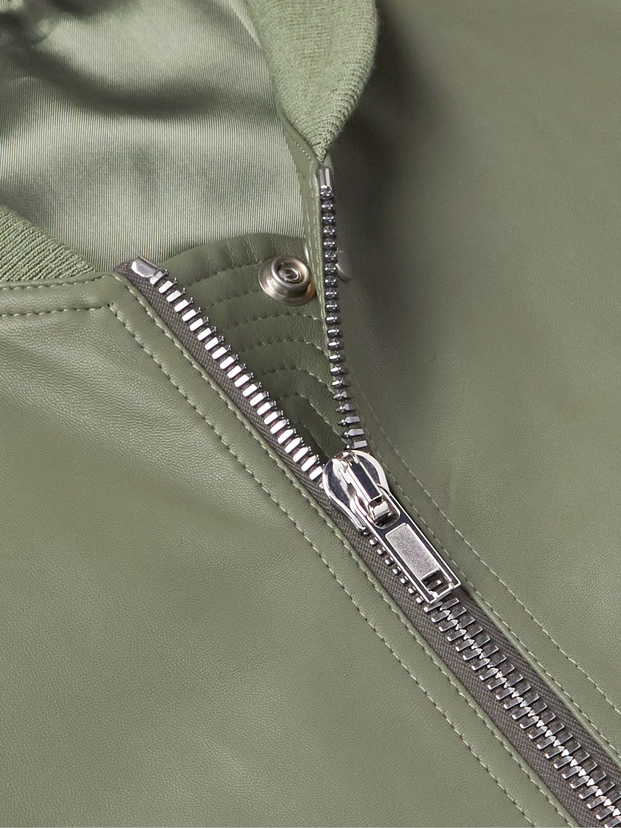 RICK OWENS Virgin Wool-Trimmed Leather Bomber Jacket