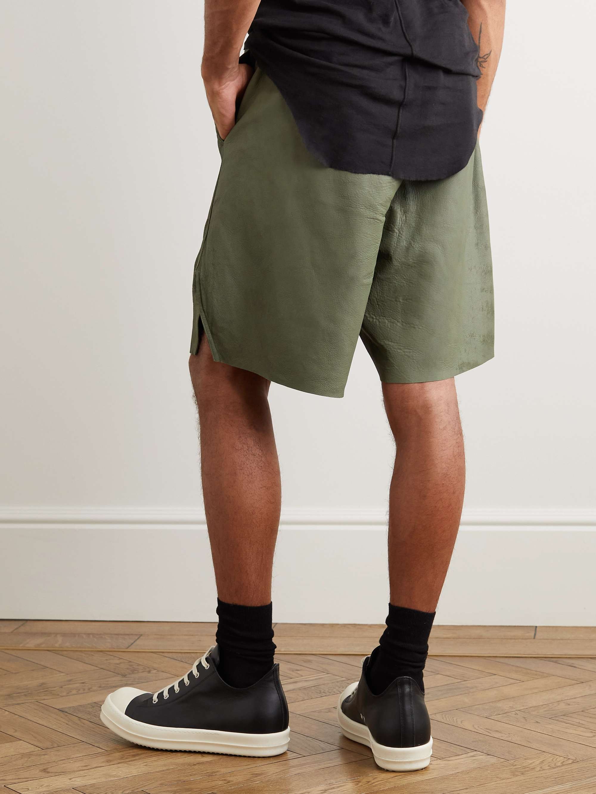 RICK OWENS Wide-Leg Suede Drawstring Shorts