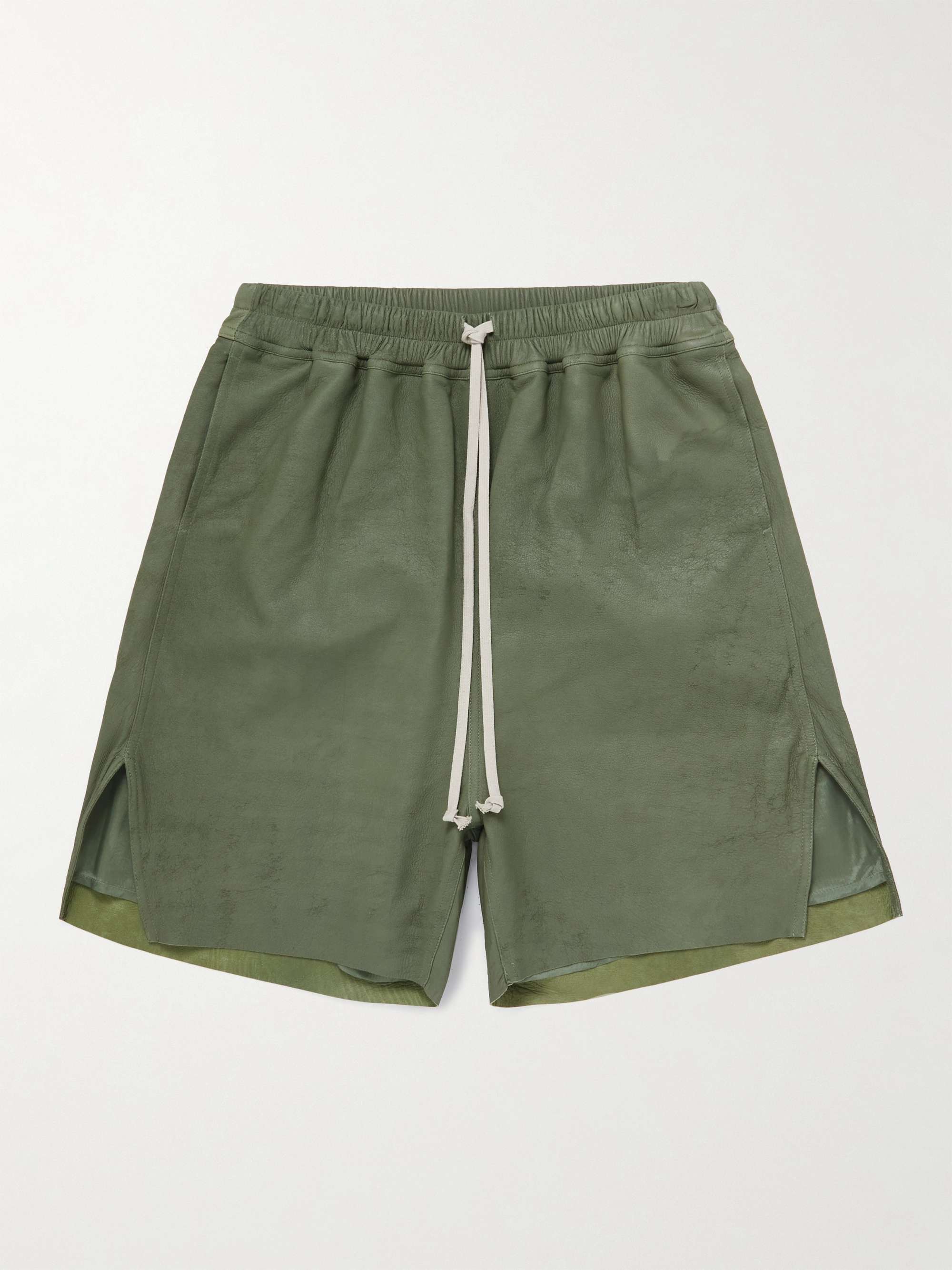 RICK OWENS Wide-Leg Leather Drawstring Shorts for Men | MR PORTER